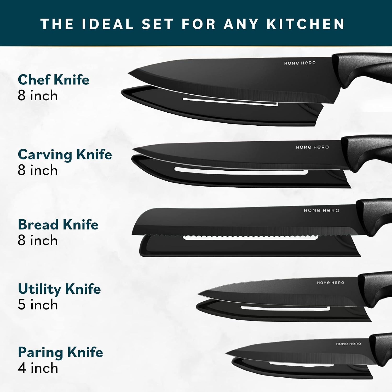 Detalle de Home Hero HHKS0141 11-Piece Knife Set, Black Stainless Steel Blades
