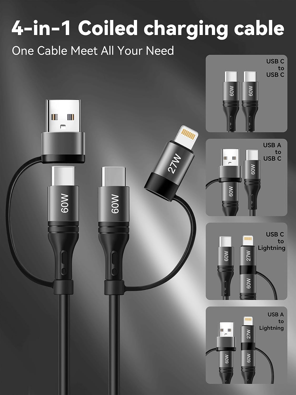 Thumbnail 1 de Coiled USB-C Charging Cable, 60W