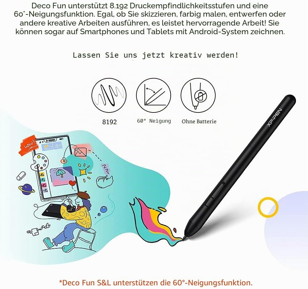 Thumbnail 4 de XP-Pen Deco Fun L Grafiktablett – 25,4 × 15,2 cm, passiver Stift, 8192 Stufen, 60° Neigung, kompatibel mit Mac, Windows, Chrome OS und Android