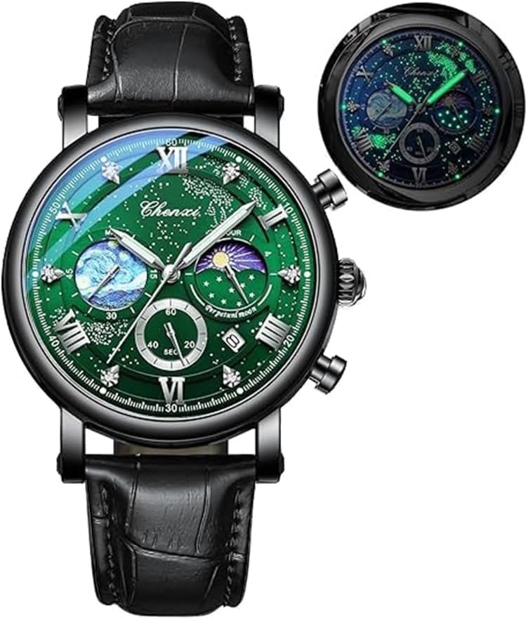 Thumbnail 6 de Tiong Herren Business Chronograph – Edelstahl & Lederarmband mit Mondphase