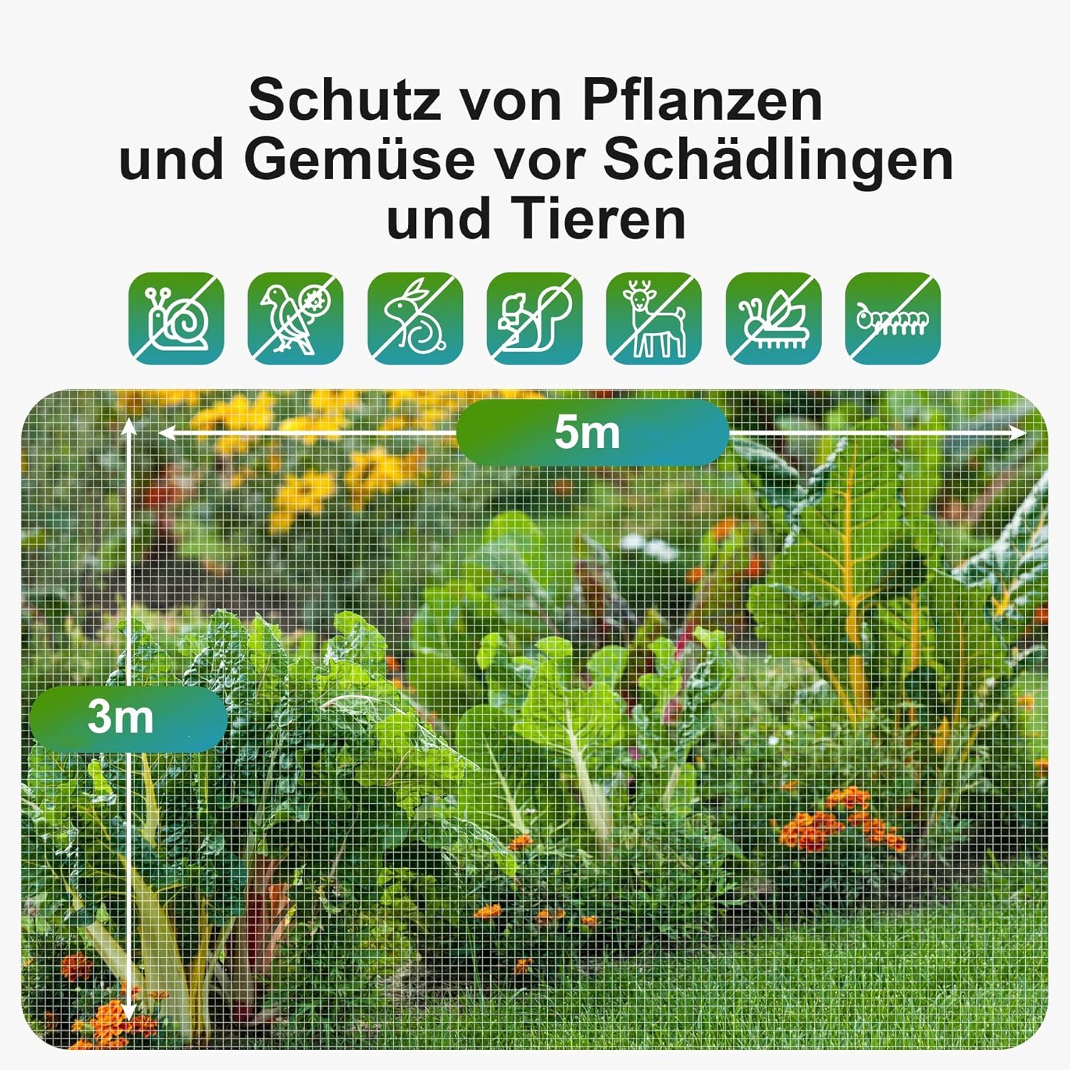 Thumbnail 1 de Gemüse Schutznetz Garten Insekten Netz 3x5 m – feines Kulturschutznetz zum Pflanzenschutz (PE, UV-beständig)