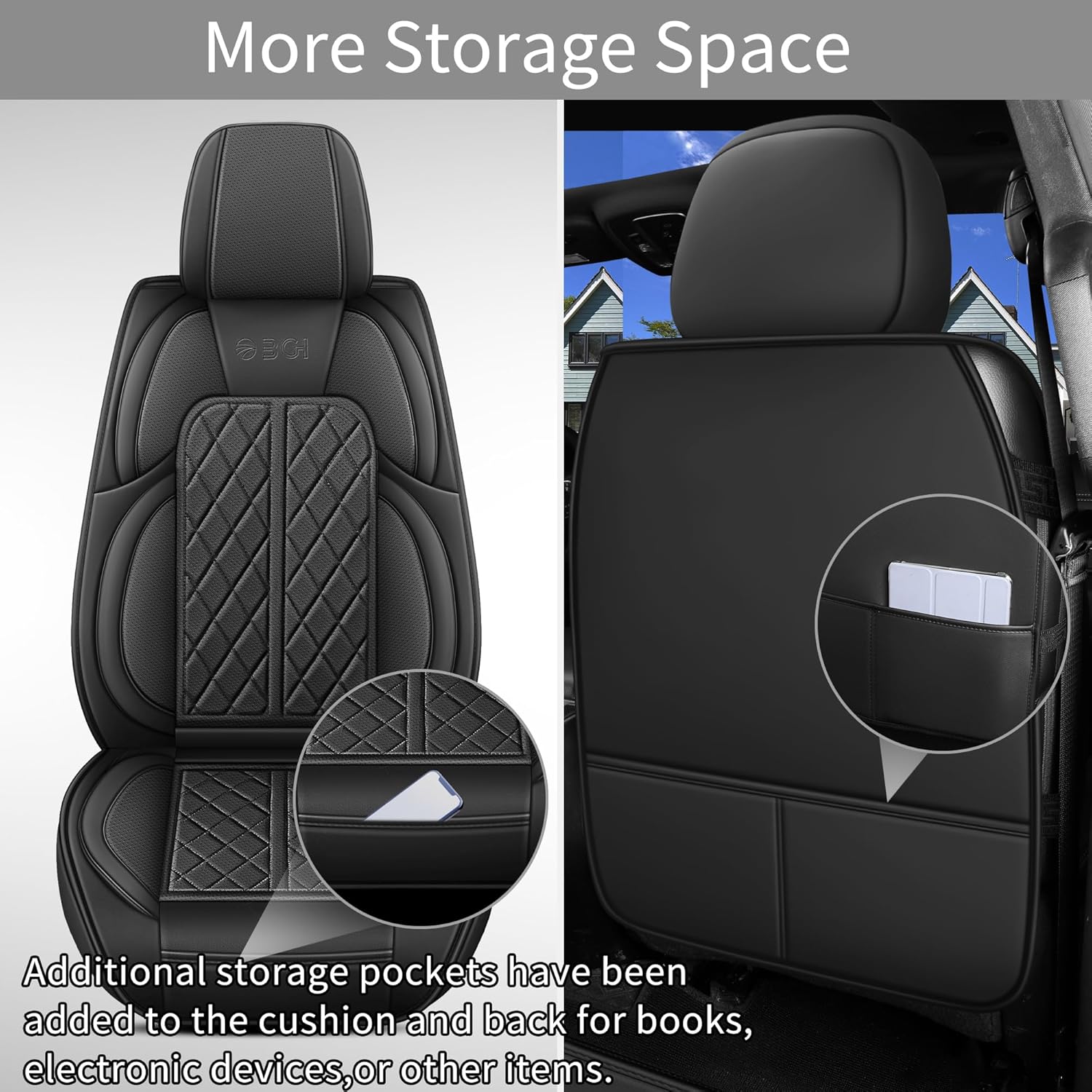 Thumbnail 4 de DuDuWang Custom Fit Faux Leather Car Seat Cover Set for Dodge Ram 1500/2500/3500 (2002–2026) — Black Front Seat