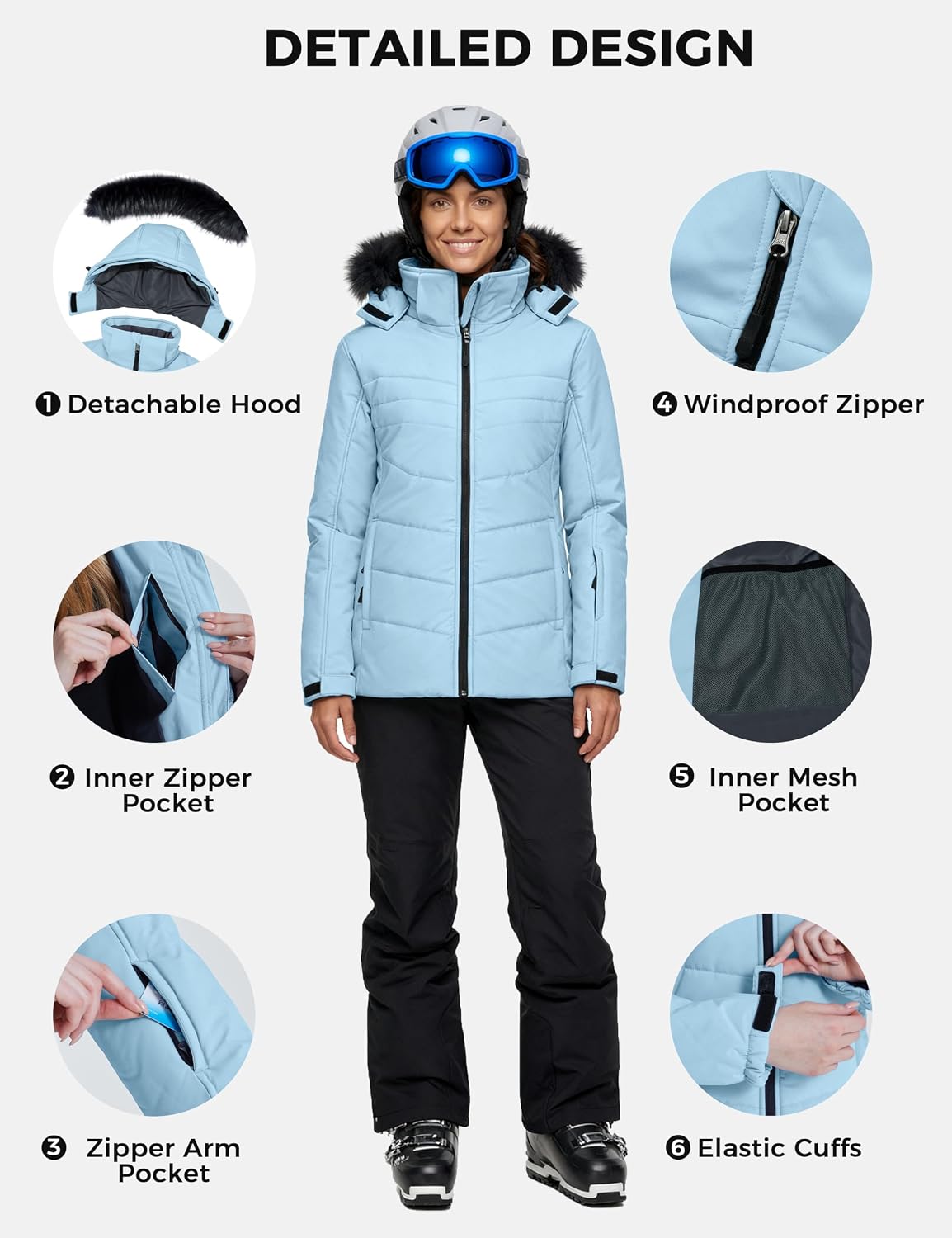 Detalle de Skieer Women's Waterproof Ski Jacket Warm Puffer Coat