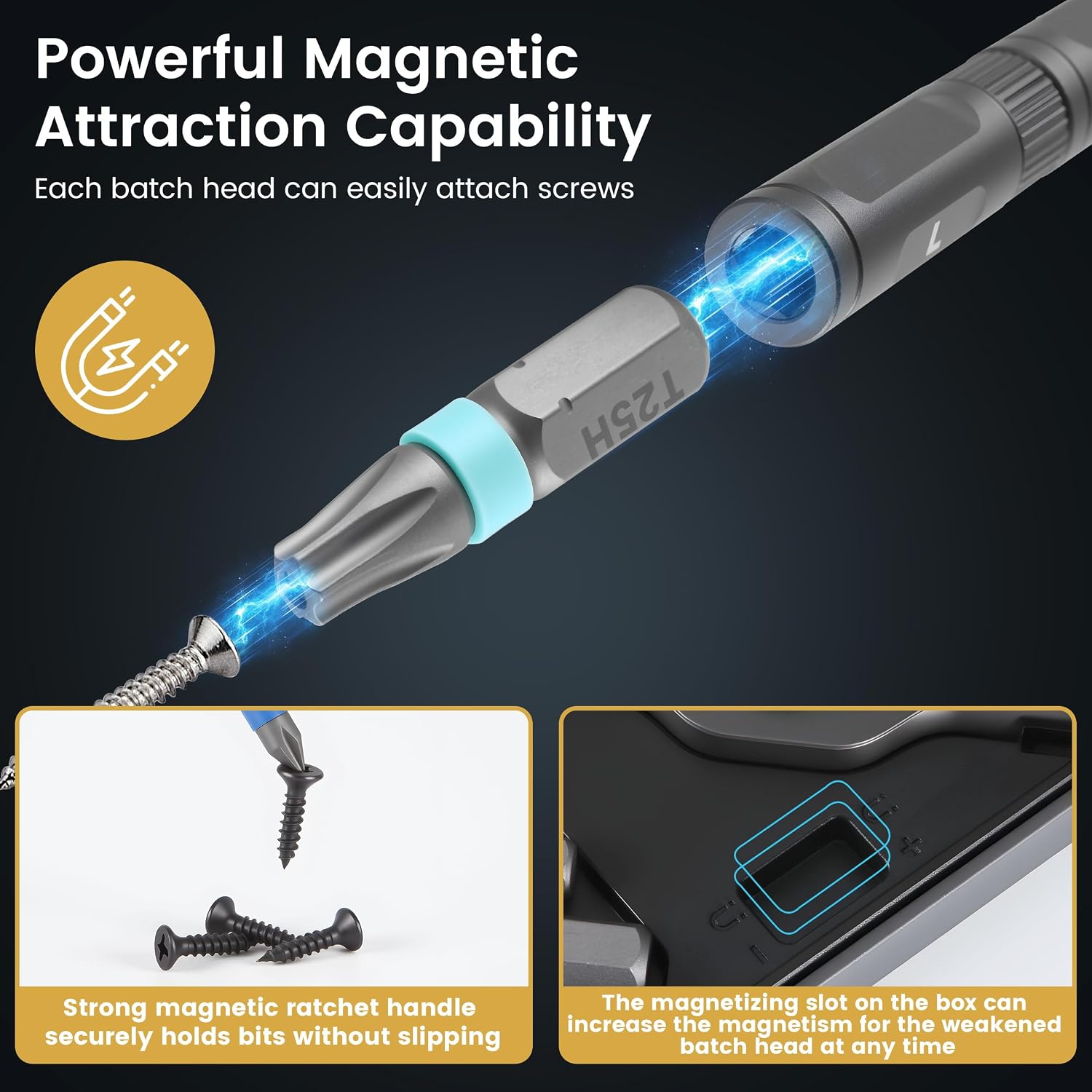 Detalle 1 de R RUCKERCO DAN HE-006 Magnetic Ratchet Screwdriver Set, 24-in-1