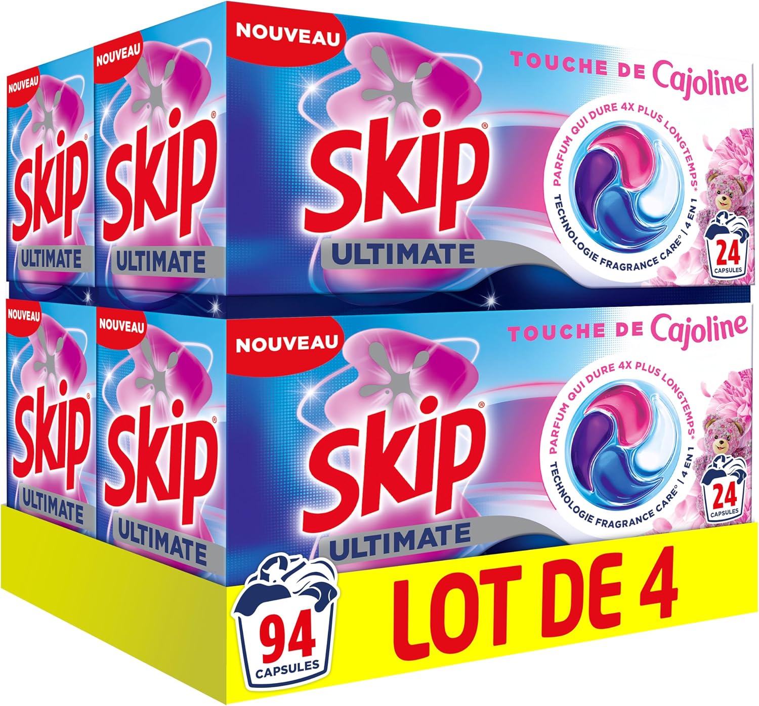 Detalle de Skip Capsules Lessive Ultimate 4en1 Touche de Cajoline – Rose & Fleur Blanche, 96 lavages