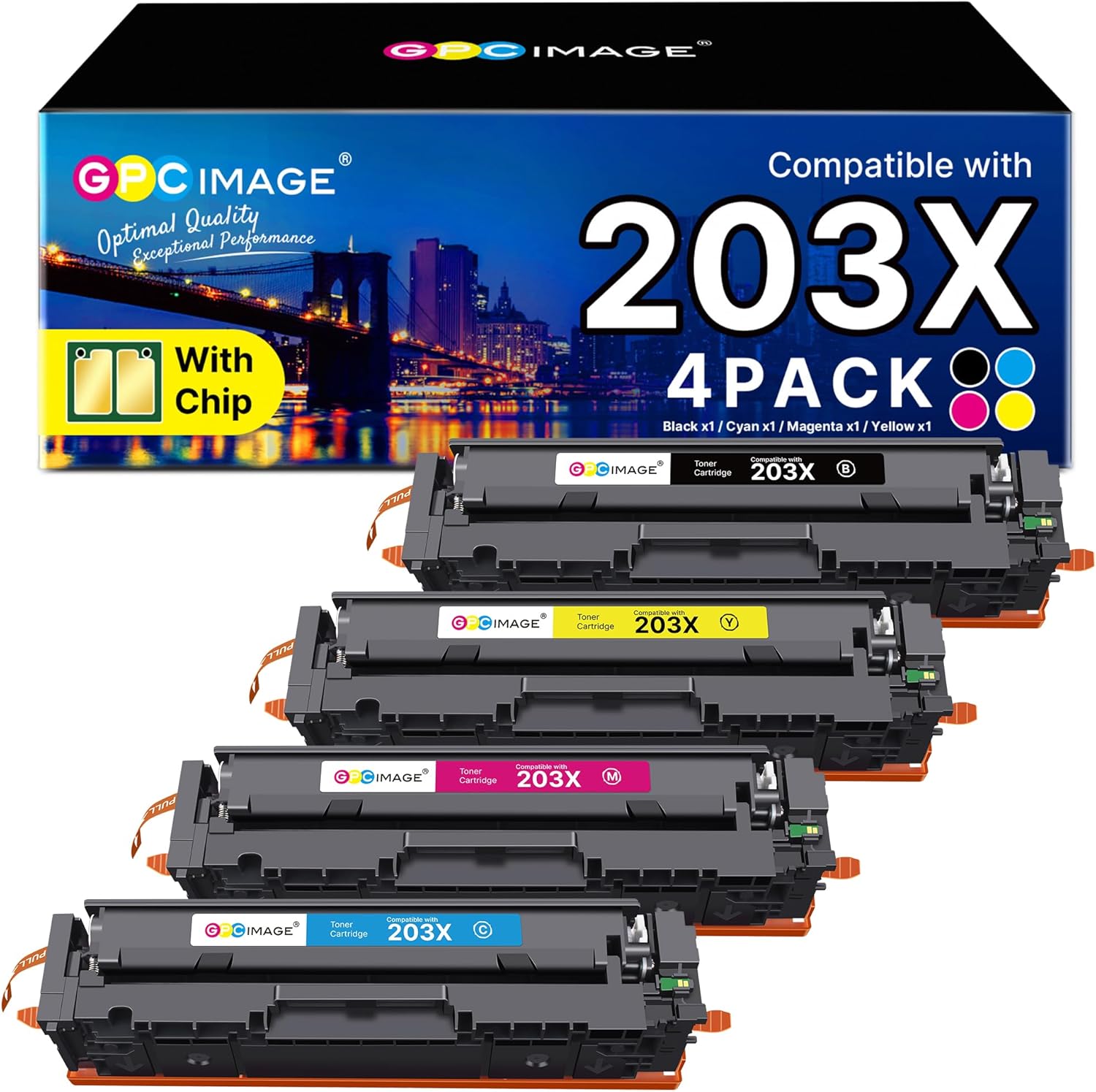 GPC Image 203X Toner compatibile per HP 203X/203A – 4 pezzi (Nero Ciano Magenta Giallo) per HP Color LaserJet Pro