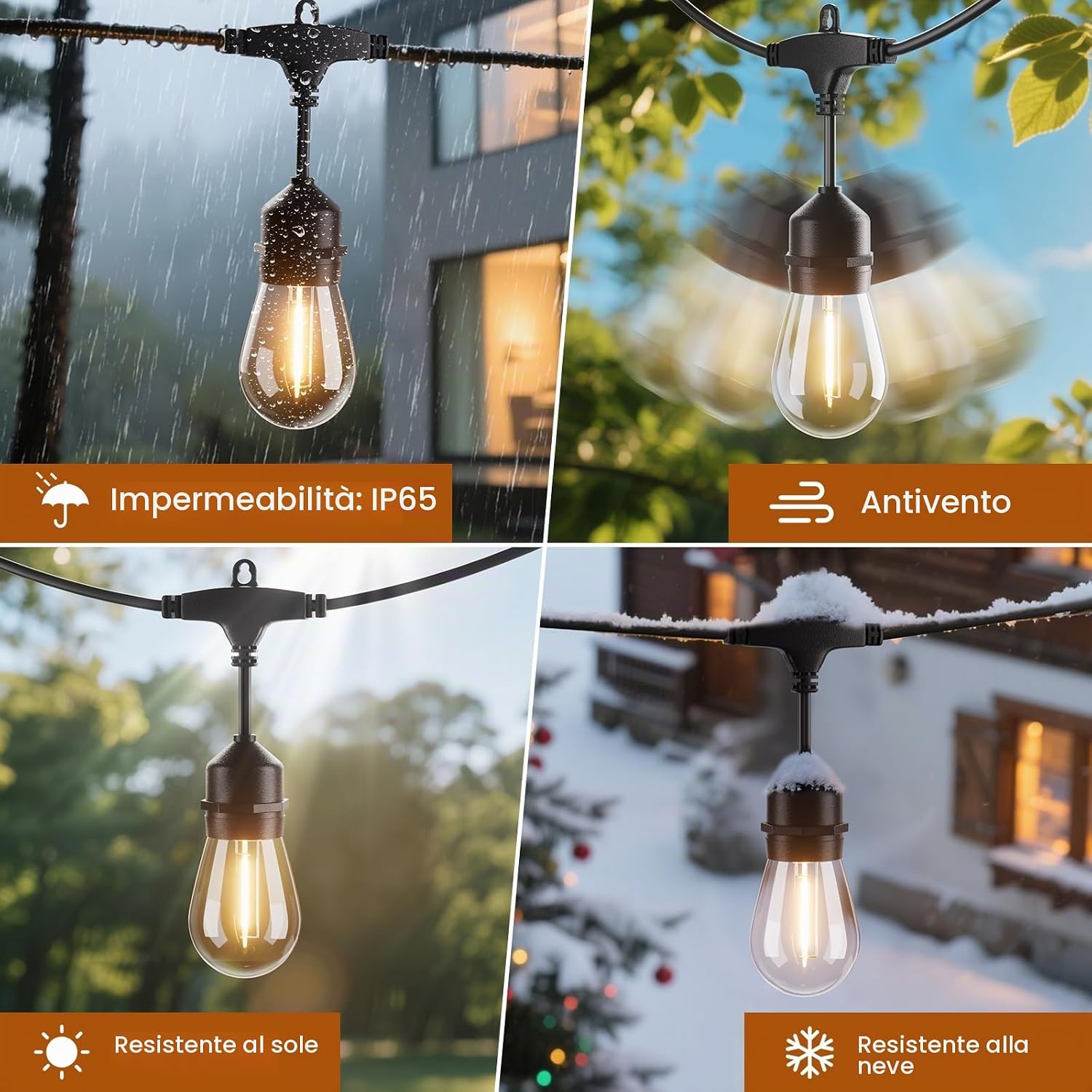 Thumbnail 1 de Yuucio S14 Catena Luminosa da Esterno 15 m IP65 (15+1 luci, 1 W, 2700 K) per Giardino e Terrazza