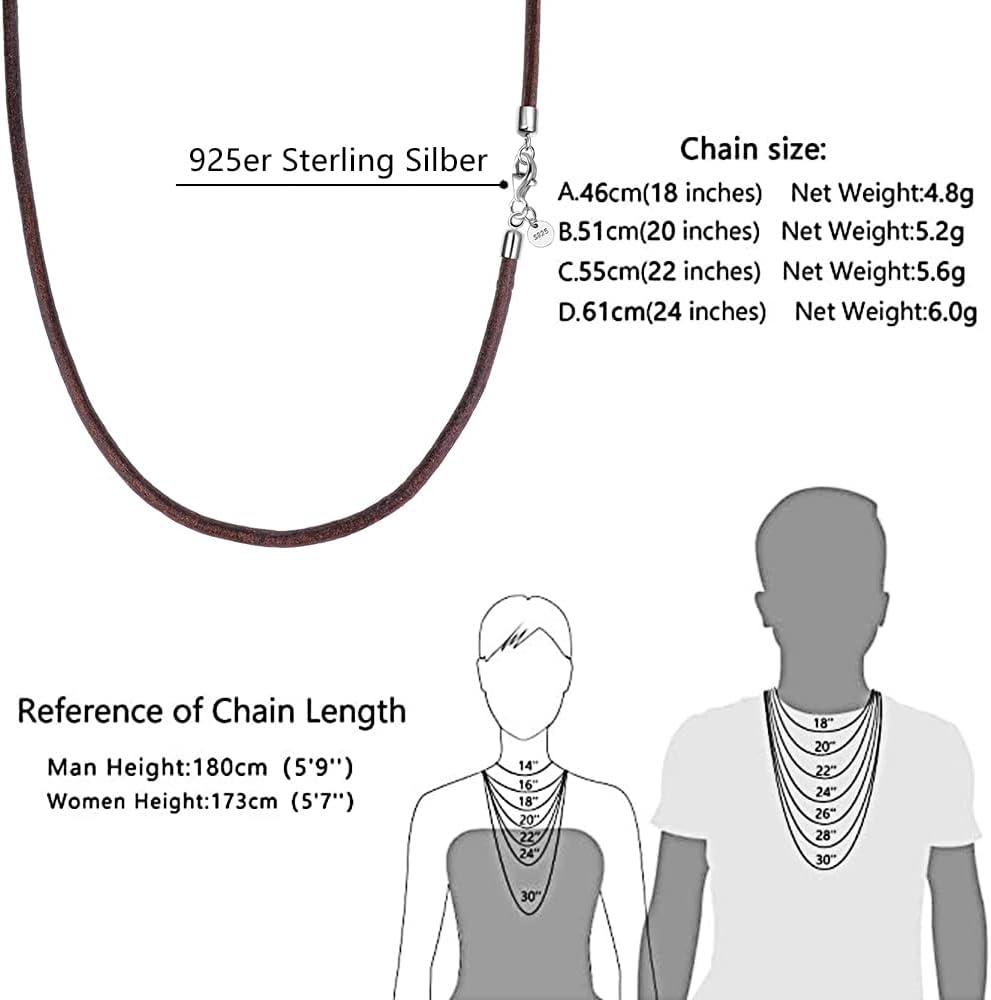 Detalle de Viwind Echtleder Halskette mit 925 Sterling Silber Verschluss (2,5/3 mm), geflochten, Länge 45–60 cm