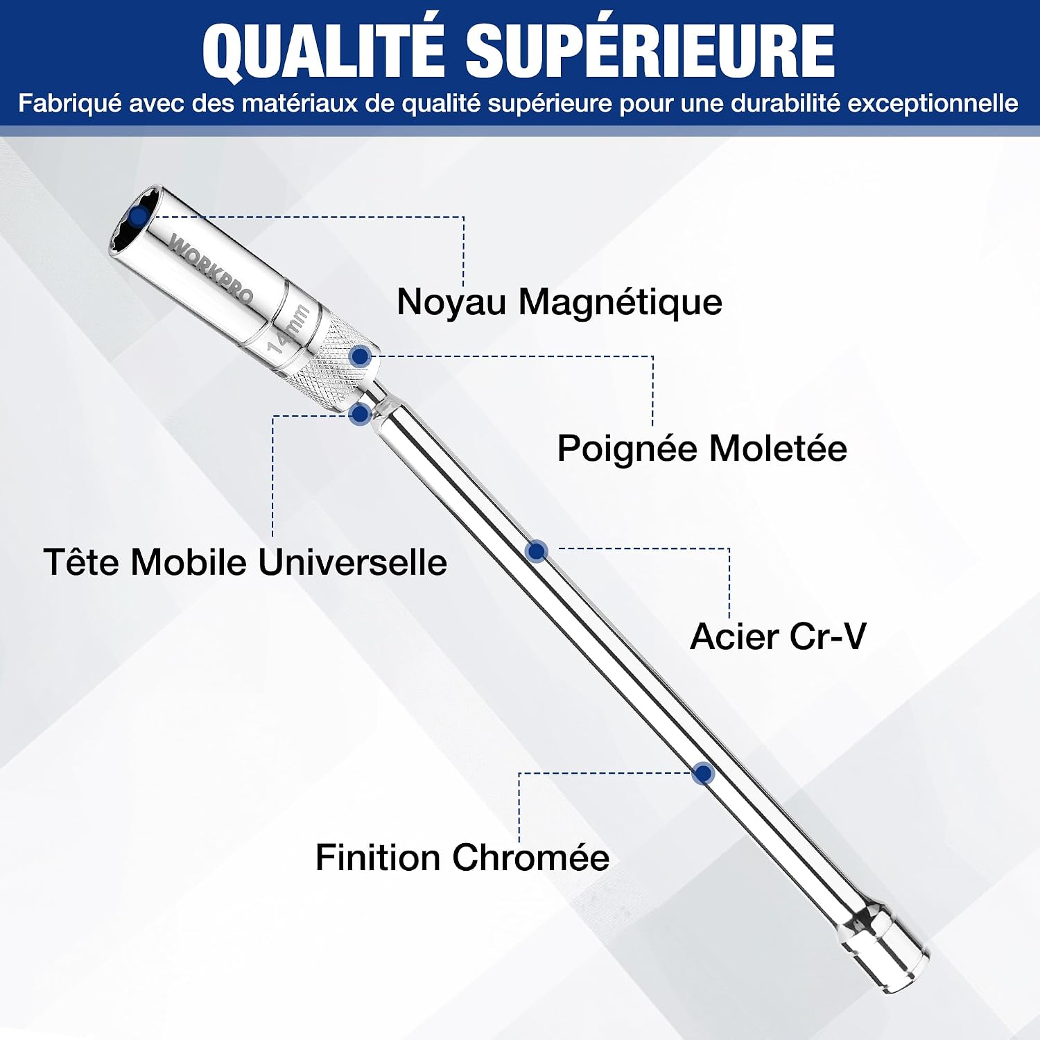 Detalle de WORKPRO Douille bougie 14 mm 300 mm