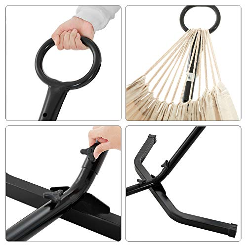 Thumbnail 5 de SONGMICS Hamaca con Soporte 210 x 150 cm, 5 alturas ajustables, marco de metal, carga 240 kg, negro/beige (GHS001M01)