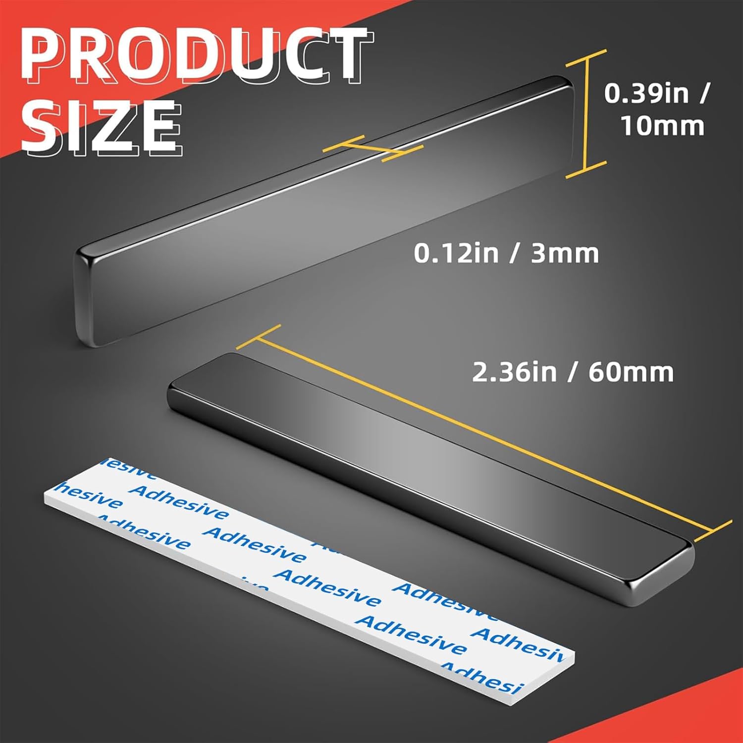 Detalle de Grtard 4 Pack Neodymium Magnets (60 x 10 x 3 mm) with Double-Sided Adhesive Strips