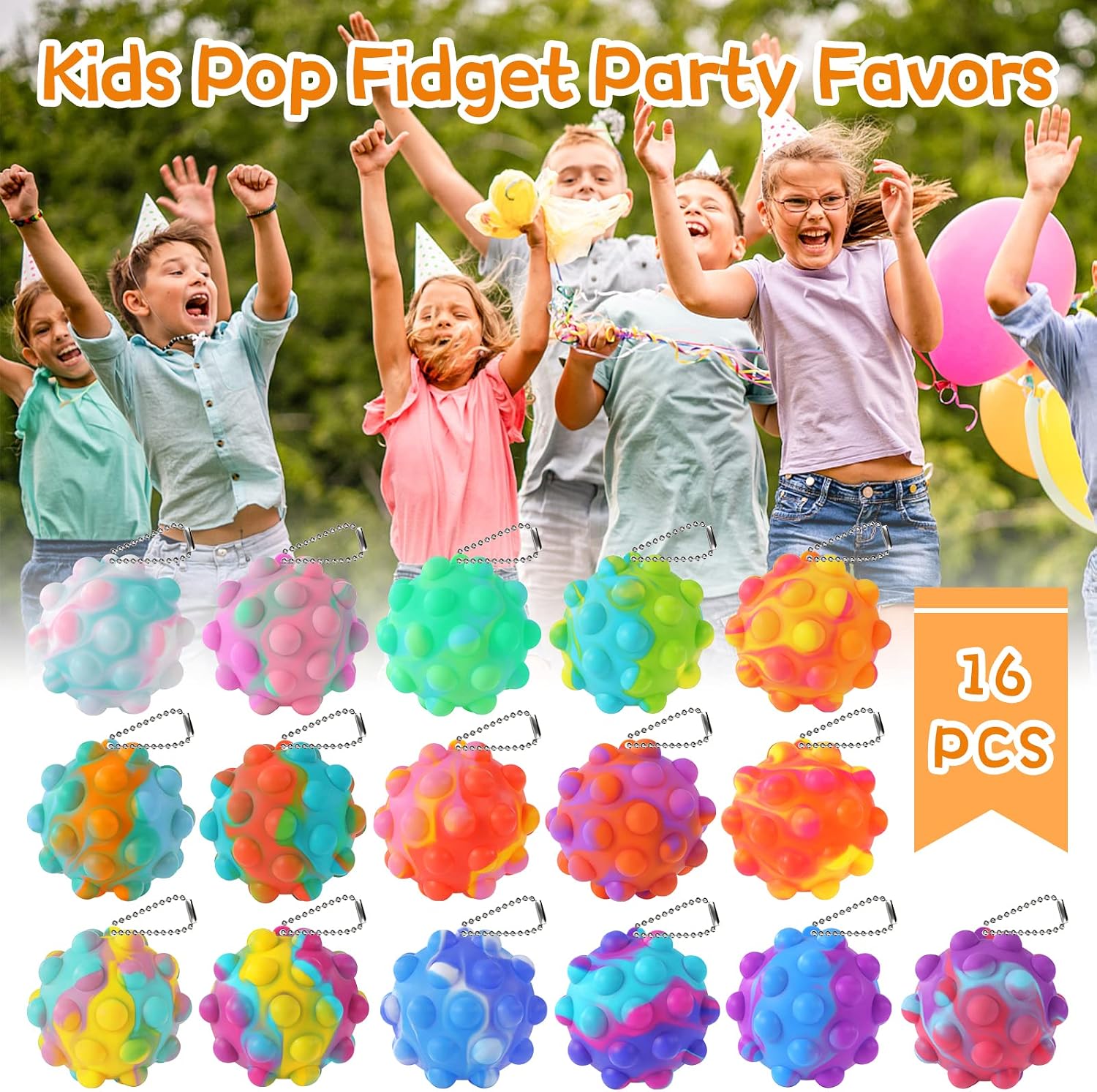 Detalle de Genuvi Inflatable Pop Ball Fidget Toys, 16-Piece Silicone Set