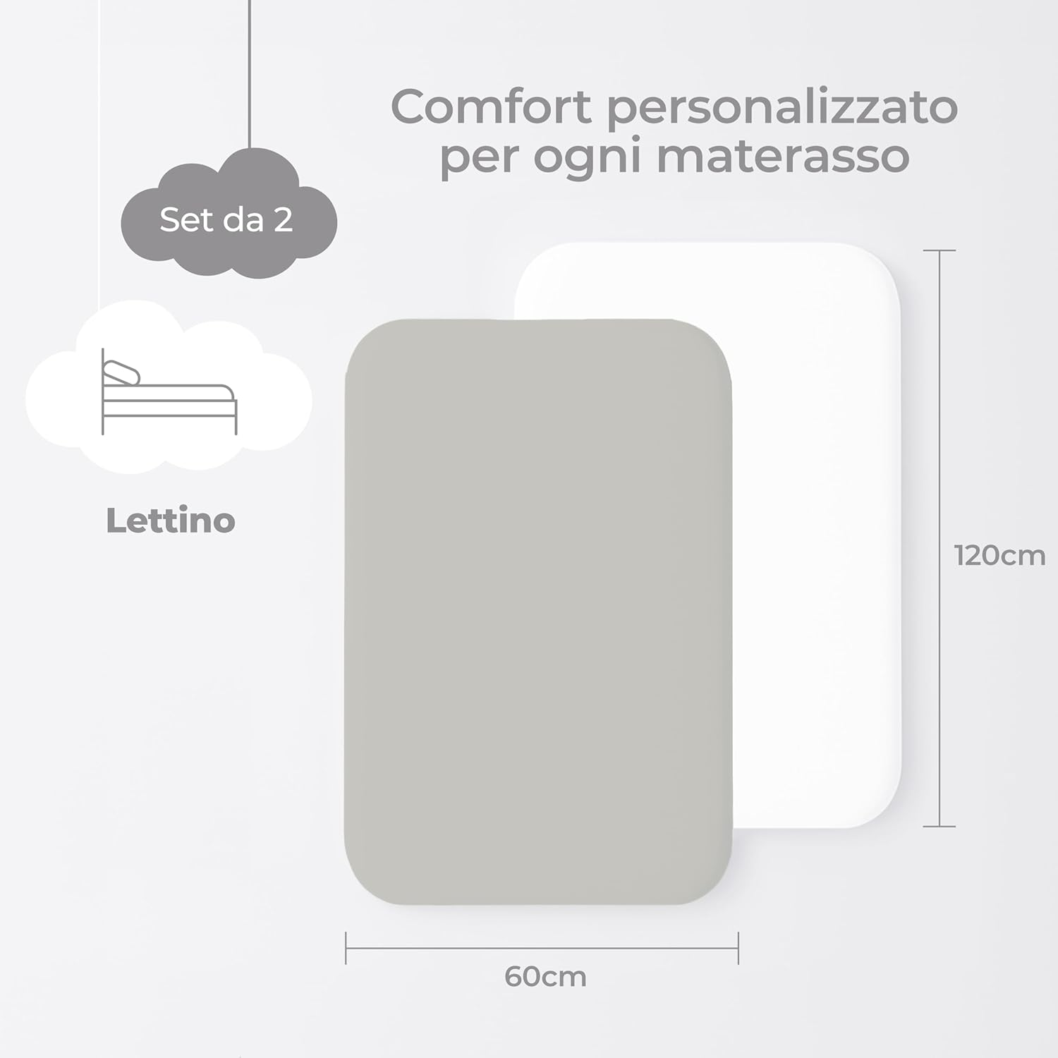 Detalle de Dreamzie Set 2 Lenzuola Lettino Neonato 60x120 – Cotone 100% con Angoli Elasticizzati (Grigio/Bianco)