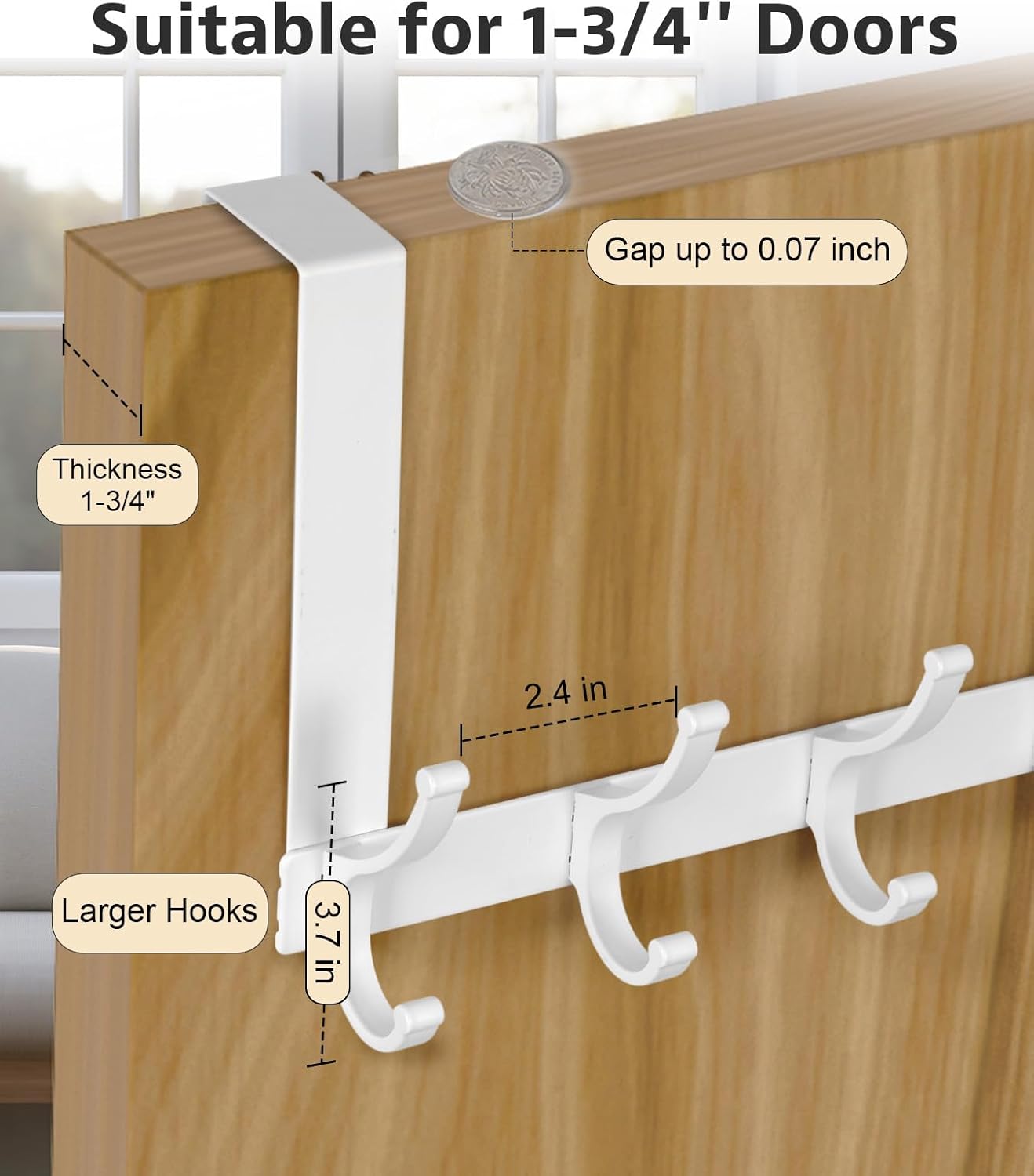Detalle 2 de Optish Over The Door Hooks – 2 Pack White Door Hanger Hooks for Coats, Towels and Hats