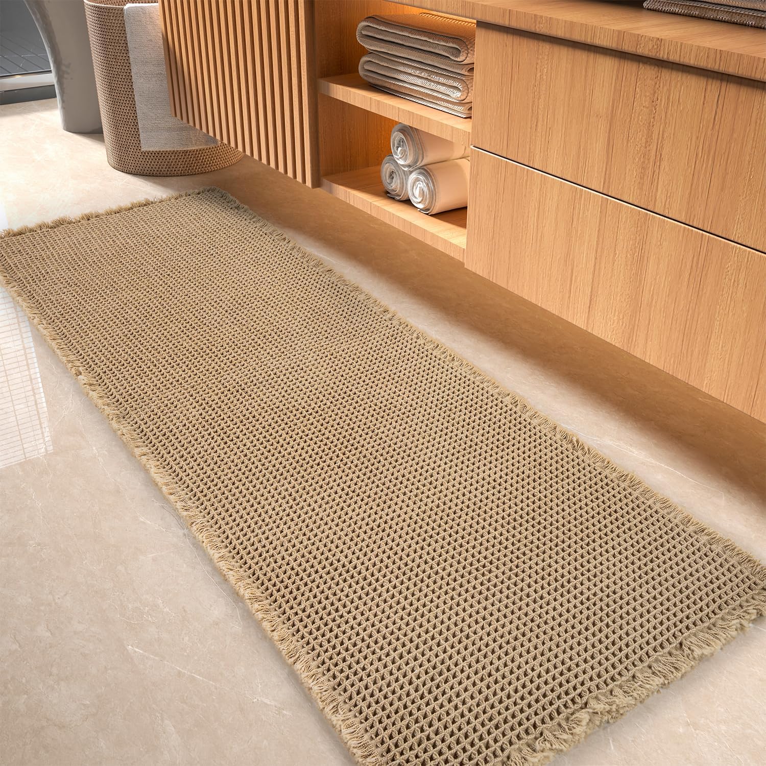 Detalle de tchdio Waffle Bath Mat Runner 2' x 5' 🧽