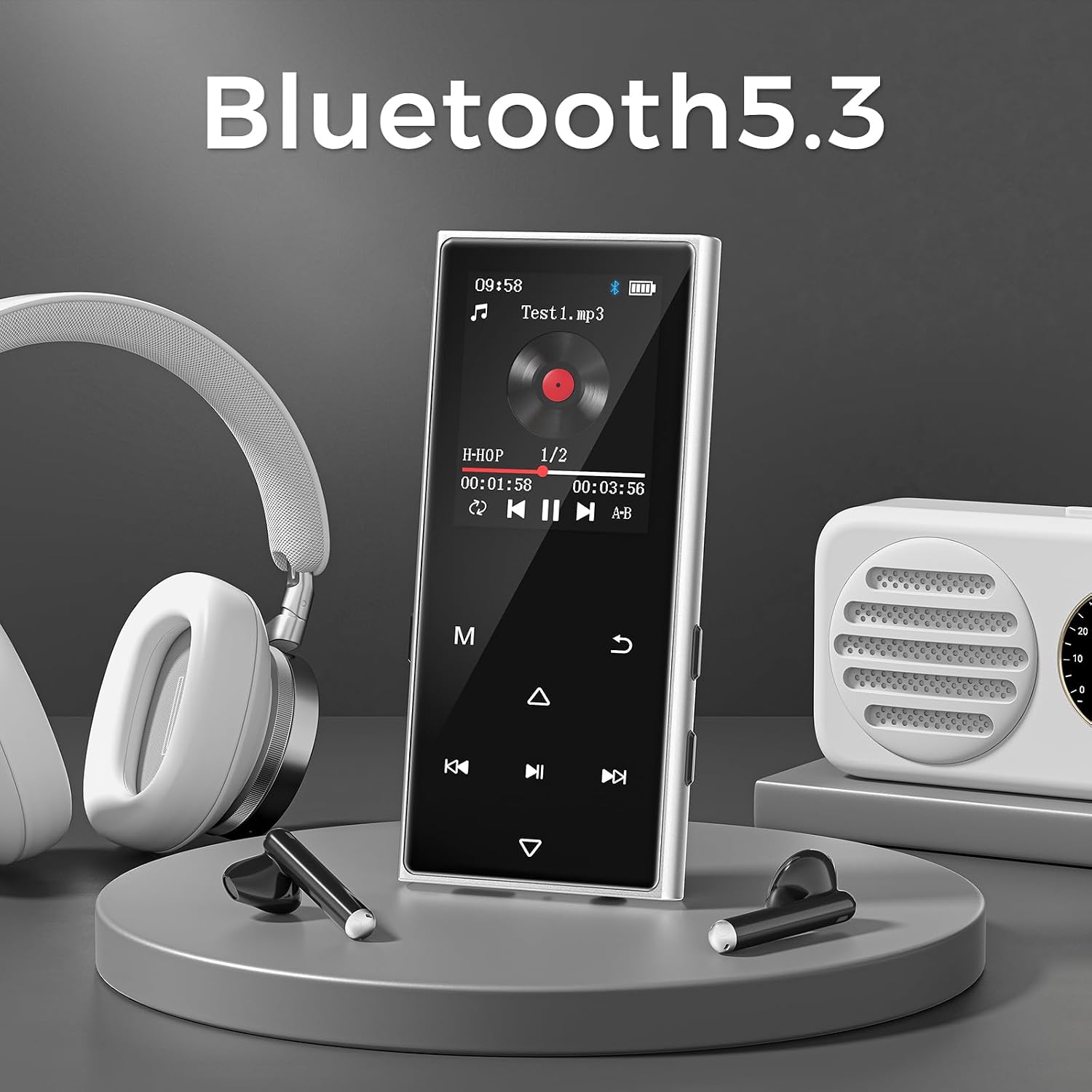 Detalle de Lecteur MP3 Bluetooth 5.3 avec 128 Go + Extension 512 Go — Audio Hi‑Fi pour école et voyage
