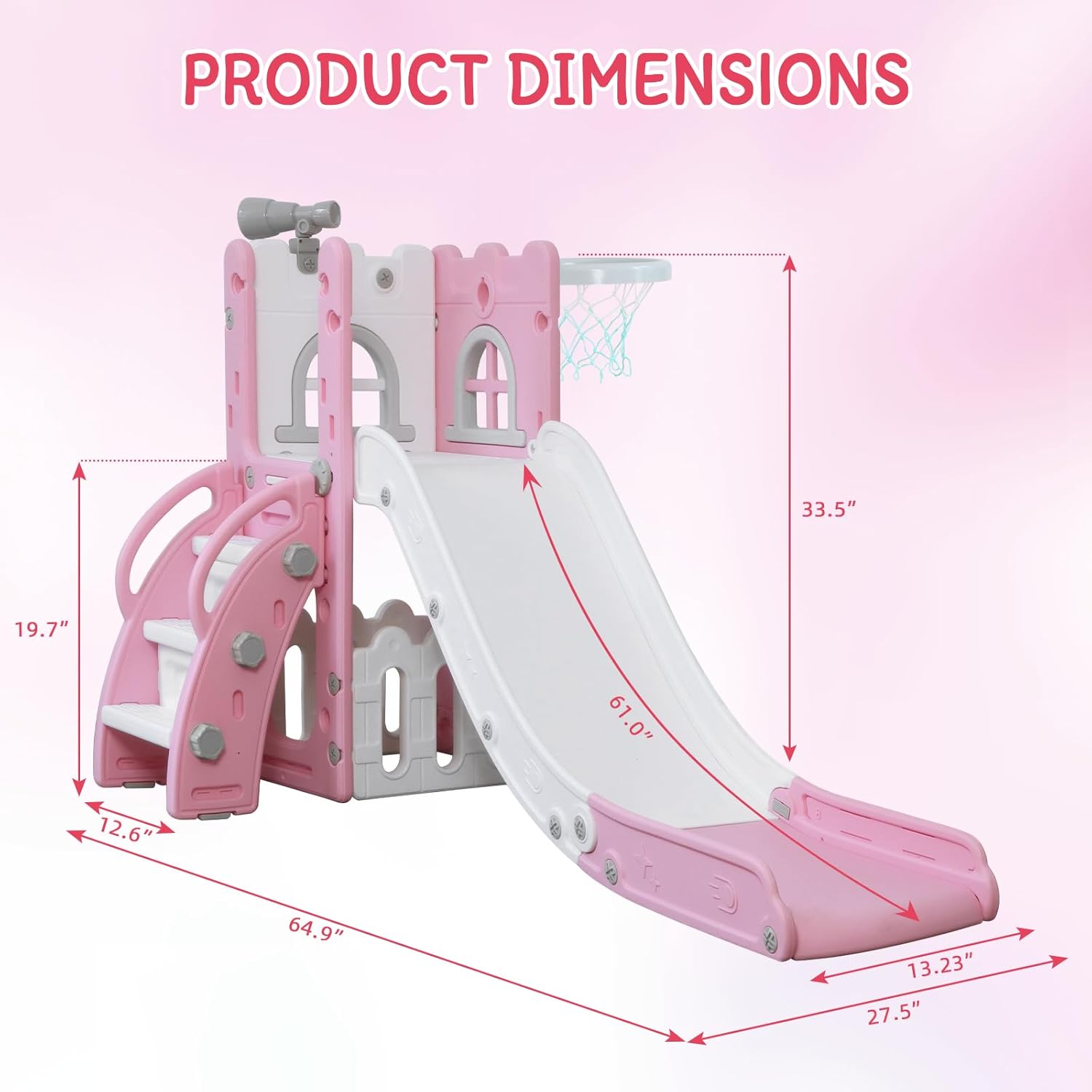 Detalle de LulliSpace 6 in 1 Toddler Slide & Climber with Basketball Hoop, Storage and Telescope