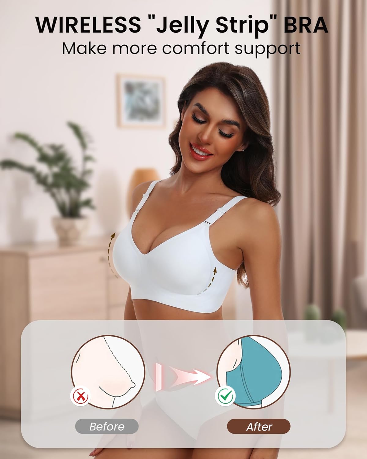 Thumbnail 2 de HORISUN Comfortable Seamless Full Coverage Wireless Bra with Jelly Bands and Front Adjustable Straps