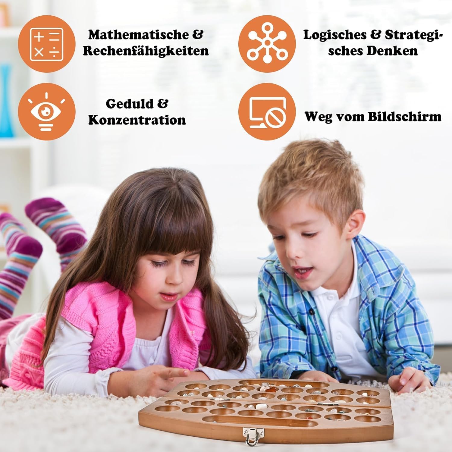 Thumbnail 5 de Wooderma Hus Bao Kalaha Mancala-Spiel aus Holz mit Edelsteinen – Strategiespiel für 2 Spieler