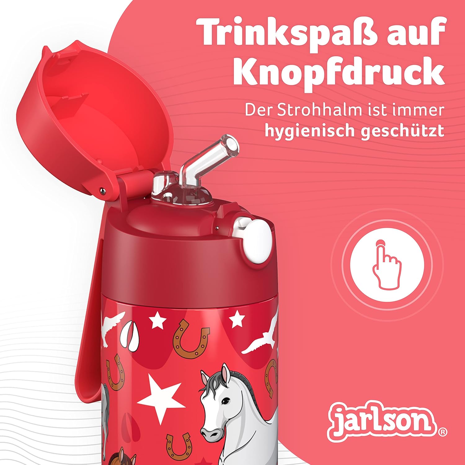 Thumbnail 5 de Jarlson Trinkflasche Kinder Edelstahl Charli mit Strohhalm – 350 ml, auslaufsicher, TÜV-geprüft