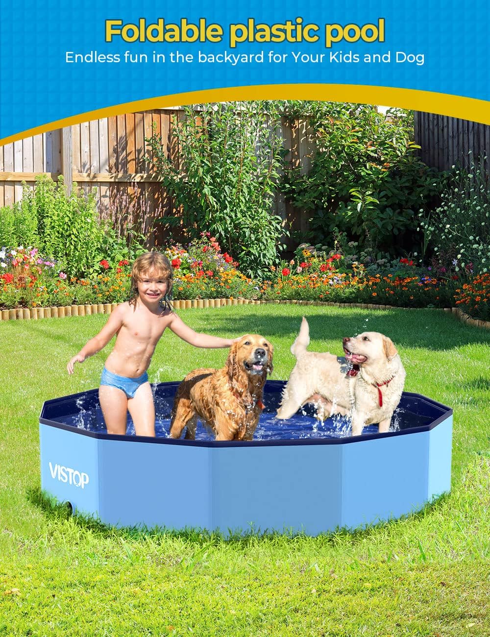 Thumbnail 6 de VISTOP Large Foldable Dog Pool (57-inch x 11.8-inch) — hard plastic shell collapsible bathing tub for dogs, cats, and kids