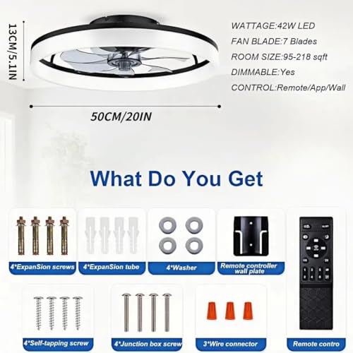 Thumbnail 6 de DWDVBL 50cm Ventilateur de Plafond Silencieux avec Lumière et Télécommande – 6 Vitesses, LED Dimmable et Moteur DC Reversible