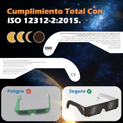 Detalle 2 de QIWEI Gafas para Eclipse Solar QW-SOZ3 (Pack de 10) | Visores Seguros EN ISO 12312-2