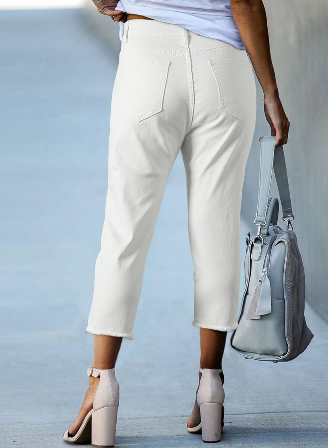 Thumbnail 1 de Sidefeel Women’s High-Waisted Capri Jeans with Straight Leg & Raw Hem