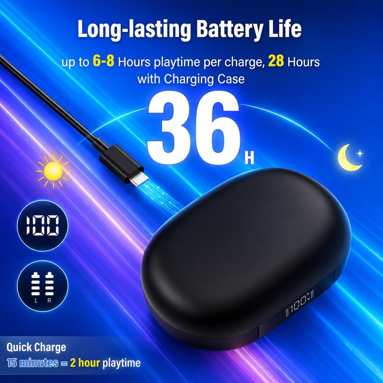 Thumbnail 6 de Open Ear Headphones 2026: Over-Ear Earbuds with 4 Noise-Canceling Mics and 36H Battery