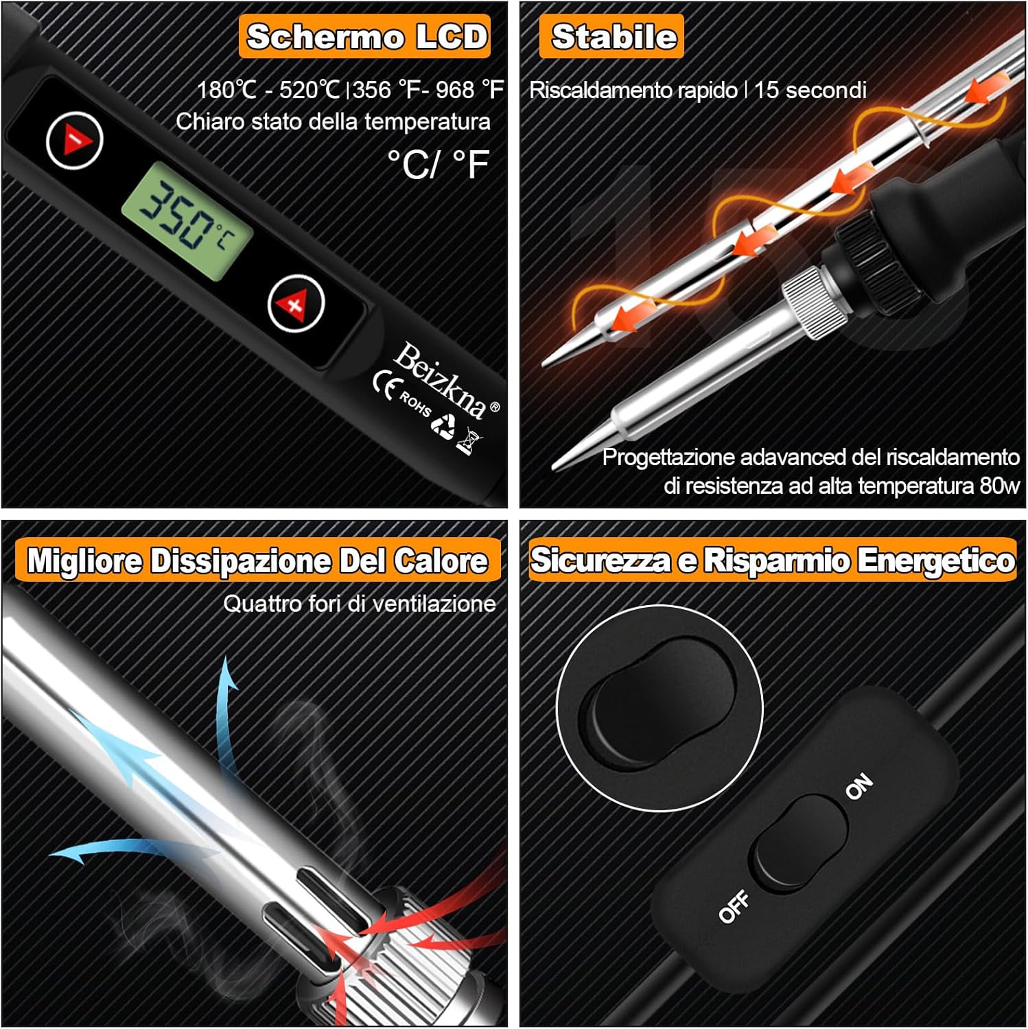 Thumbnail 1 de Kit saldatore a stagno 80W con LCD e temperatura regolabile 180–520°C, 13 in 1