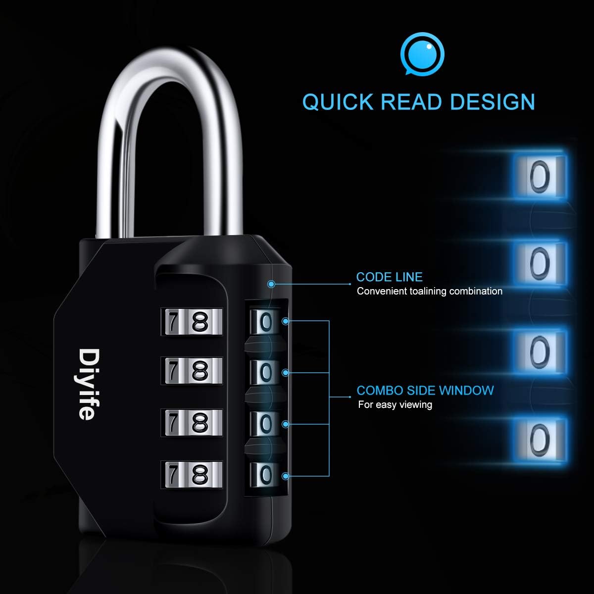 Thumbnail 1 de Diyife 4-Digit Combination Padlock (3 Pack) for outdoor lockers, sheds and gates