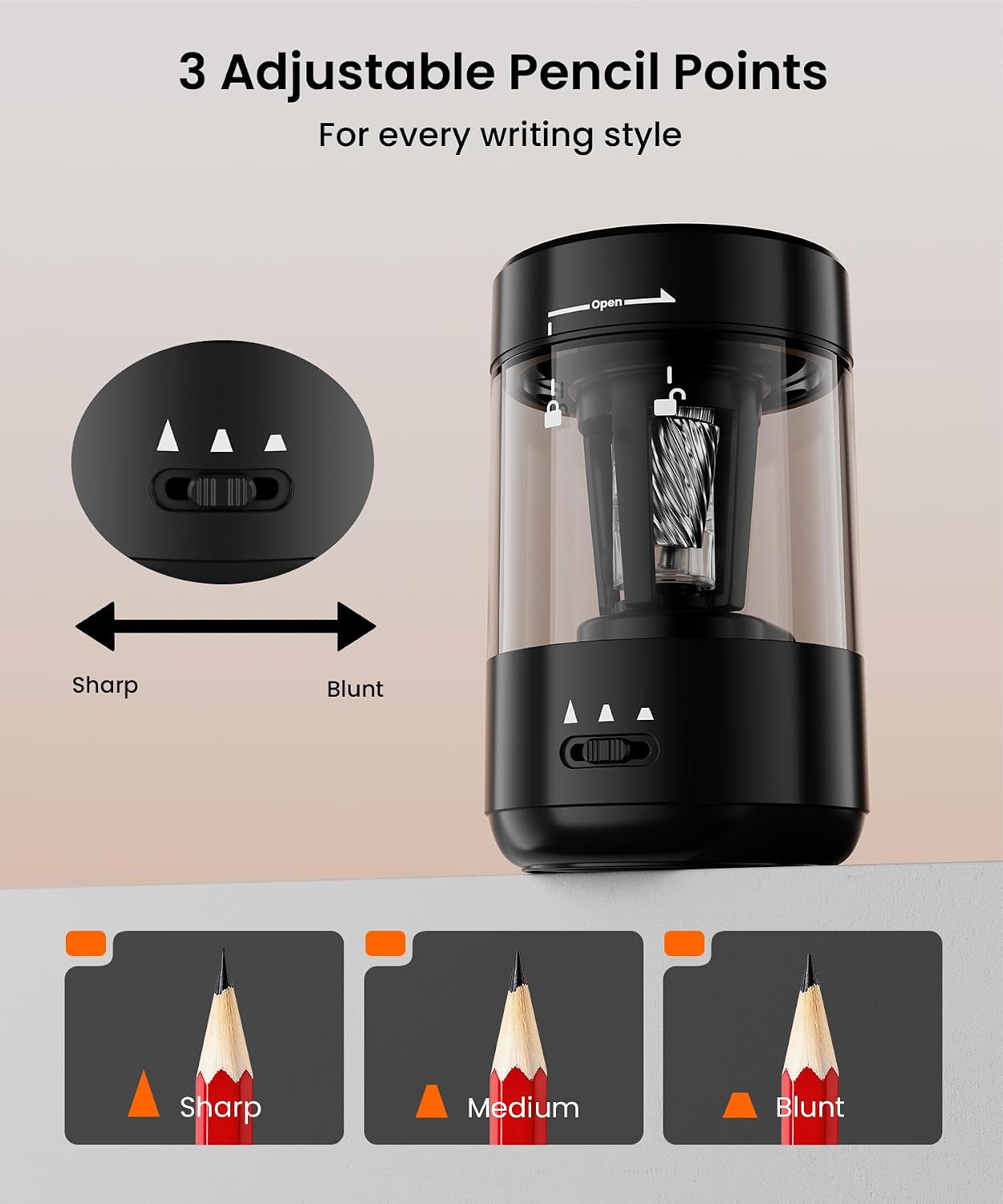 Detalle de Prolixity Electric Pencil Sharpener for Classroom, Fully Automatic (Black)