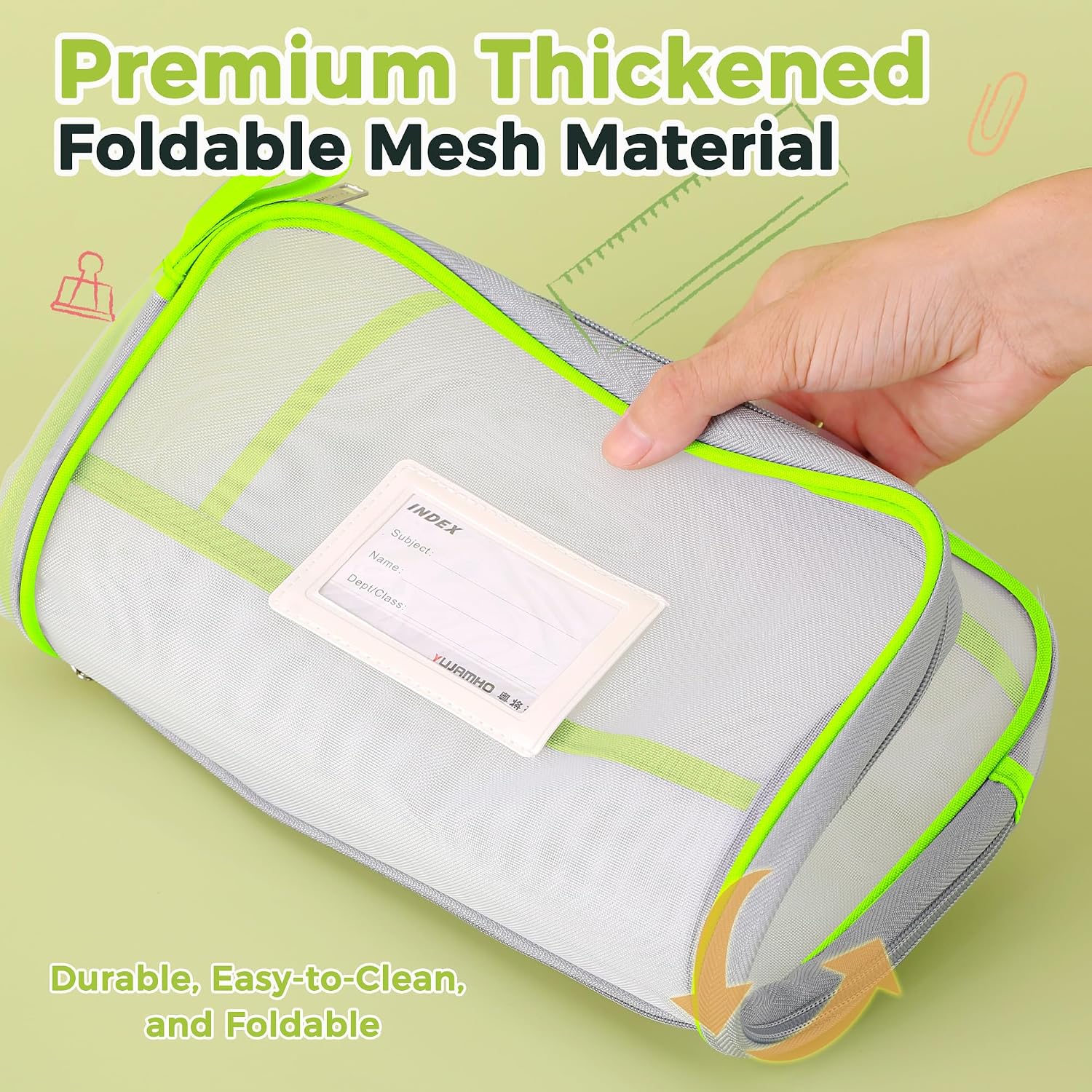 Thumbnail 5 de Mesh Document Bag Nylon File Zip Bag in A4 – Green, with L-shaped Zip and Internal Dividers