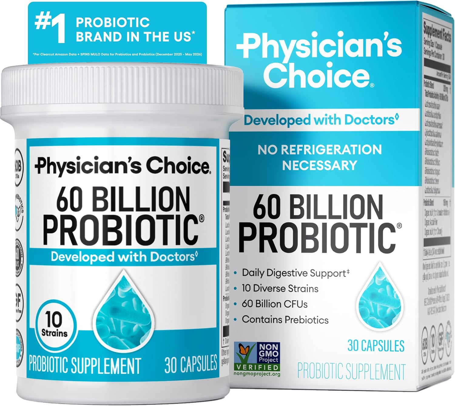 Detalle de Physician's CHOICE Probiotics 60 Billion CFU – 10 Strains + Organic Prebiotics