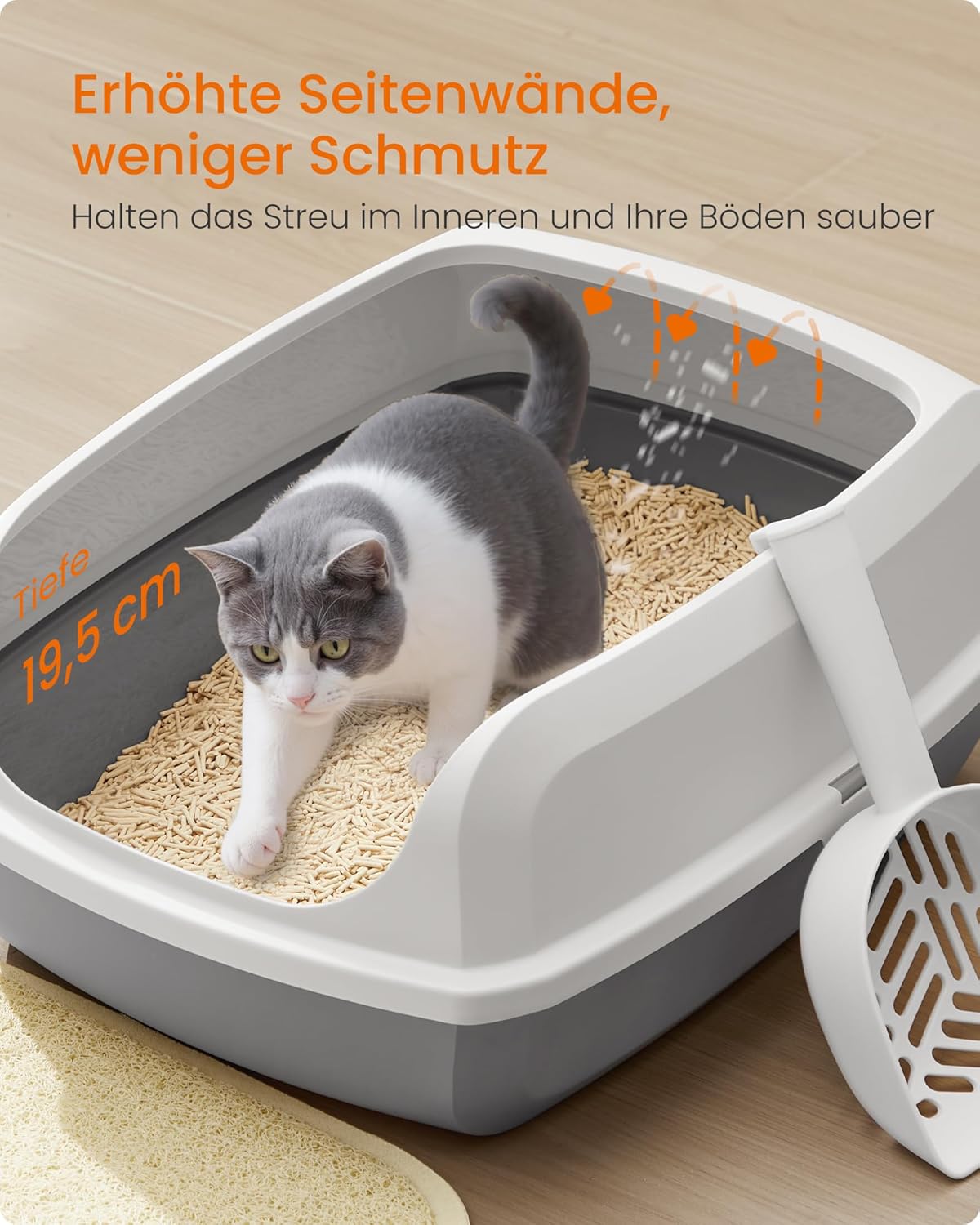 Thumbnail 2 de Feandrea Katzenklo mit hohen Seitenwänden, XL, offene Katzentoilette (PPT009W101) – mit Schaufel