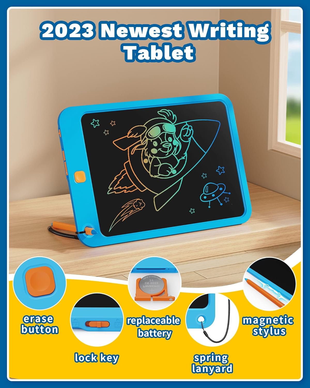 Thumbnail 1 de TEKFUN Tablette d’écriture enfant LCD 8,5 pouces ardoise magique (bleu) pour 2 à 6 ans