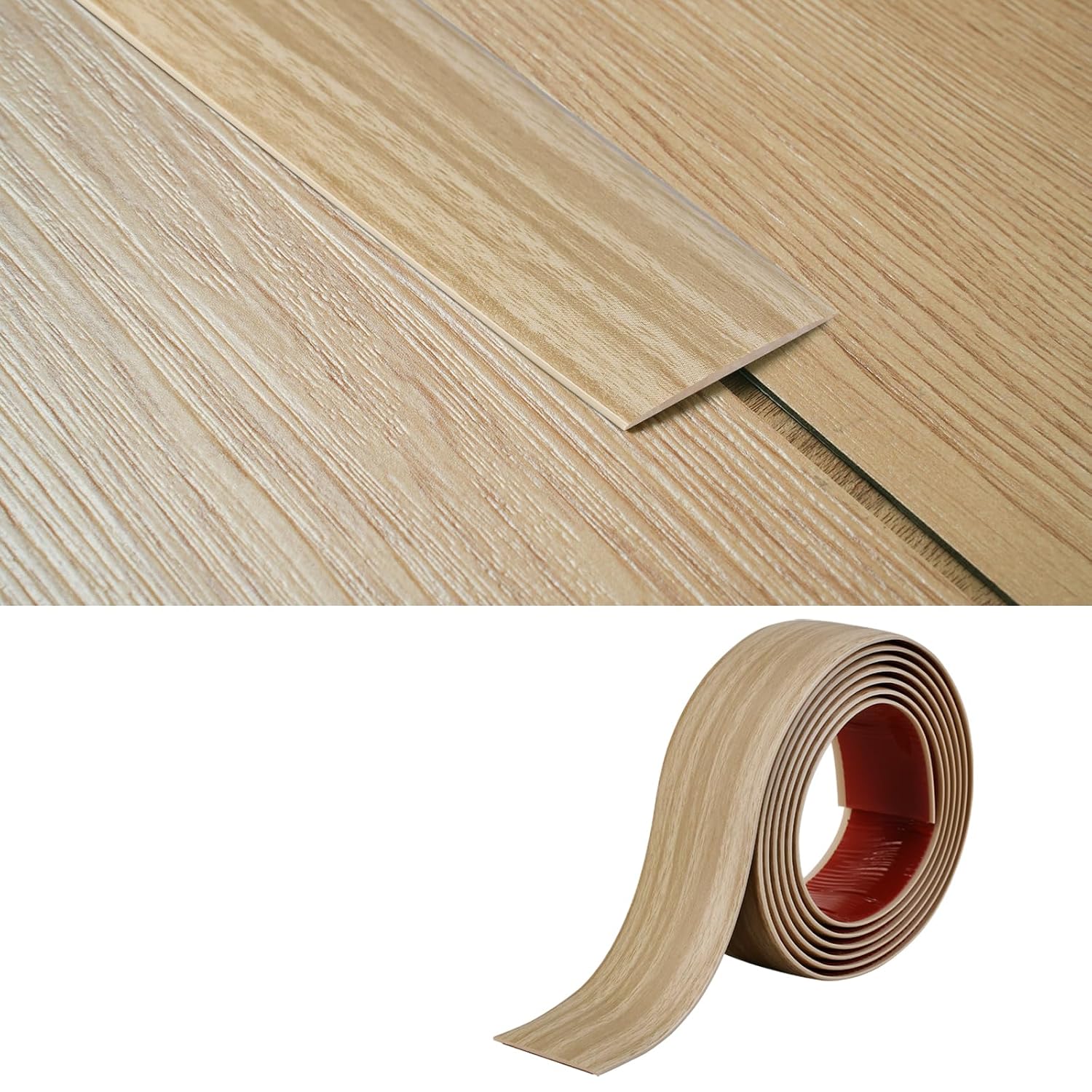 Thumbnail 6 de 10M PVC Floor Transition Strip Laminate Floor Cover Strips with Self-Adhesive Backing (4cm, Brown Teak Grain)