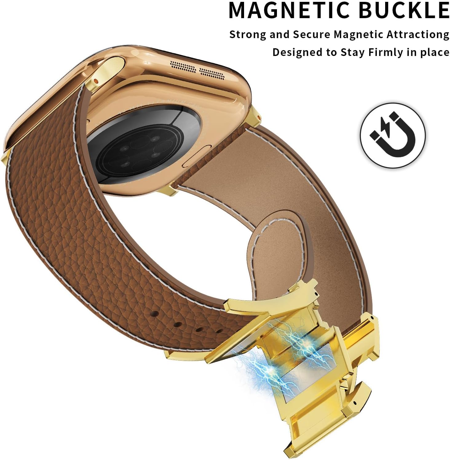 Detalle de Bracelet de rechange en cuir magnétique pour Apple Watch Ultra et modèles compatibles