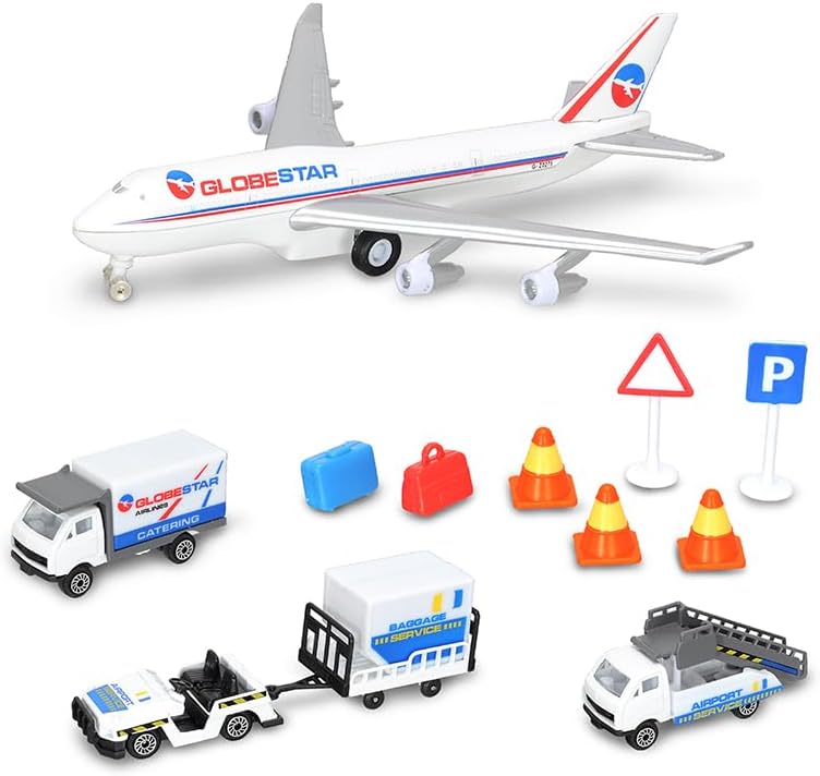 Thumbnail 1 de DICKIE 186390 Toys Flughafen-Spielzeugset – Airport Set mit 3 Autos, 1 Flugzeug und Zubehör (13-teilig) ab 3 Jahren