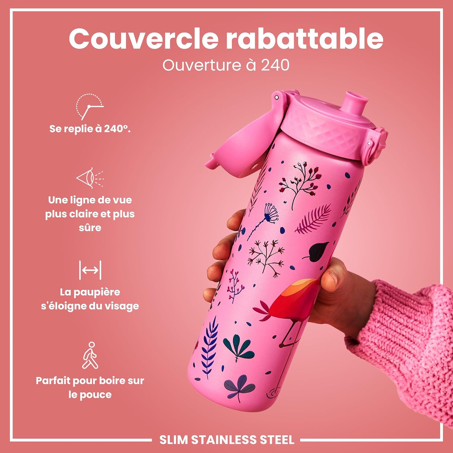 Detalle 2 de ion8 Gourde anti-fuite motif flamant đ„€