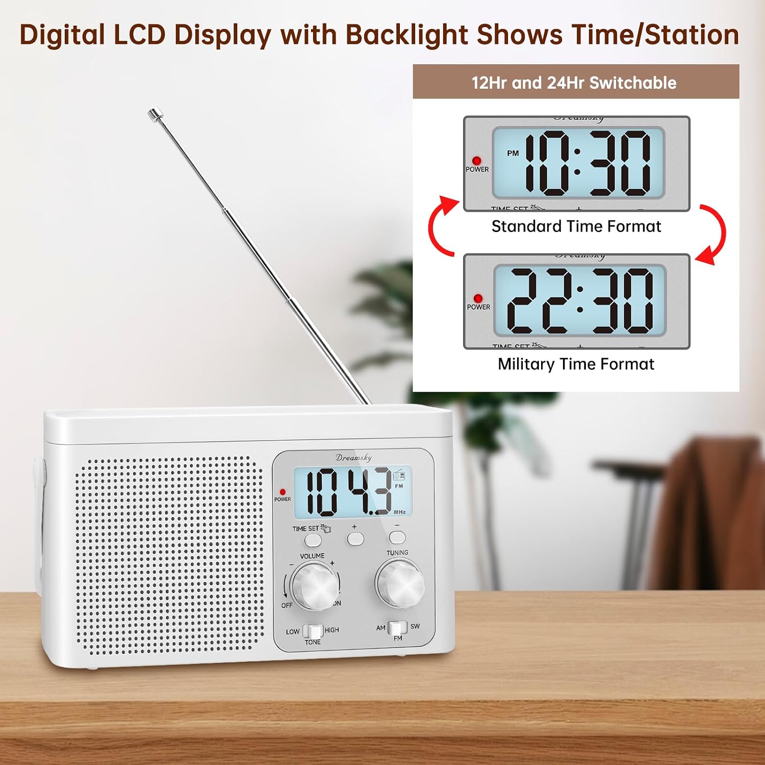 Thumbnail 3 de DreamSky DS6226 Portable AM/FM/Shortwave Radio with Large Dial and LCD Clock