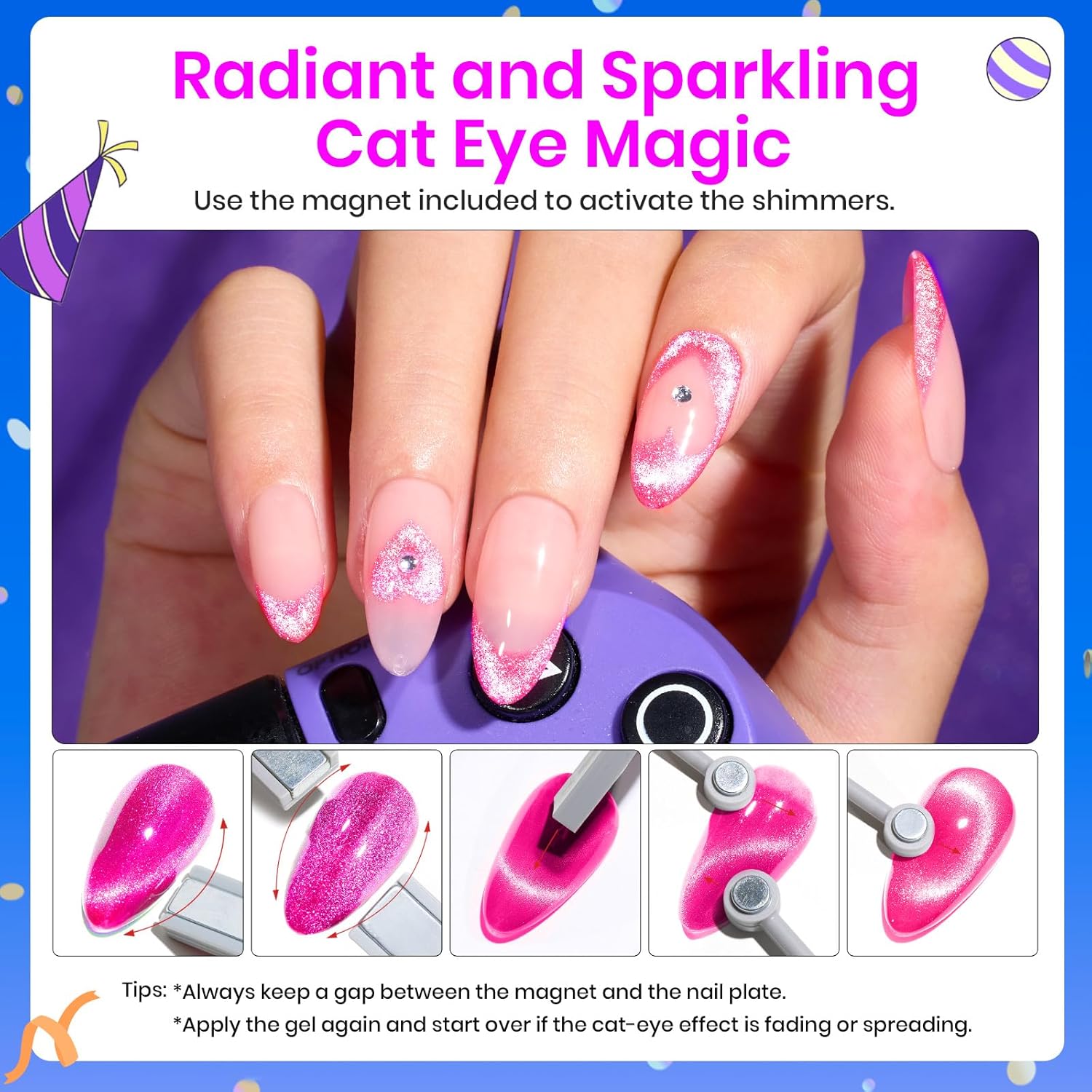 Detalle de Beetles Cat Eye Gel Nail Polish Set (6 Colors) with Magnet Velvet Gel Kit