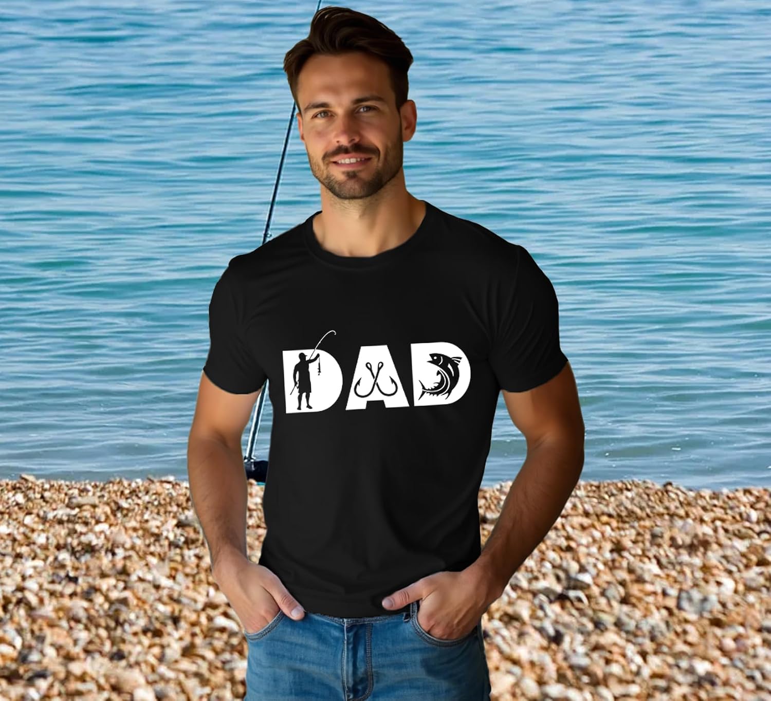 Detalle de Qskall Mens Fishing Dad T Shirt – soft, relaxed fit with funny fishing pattern