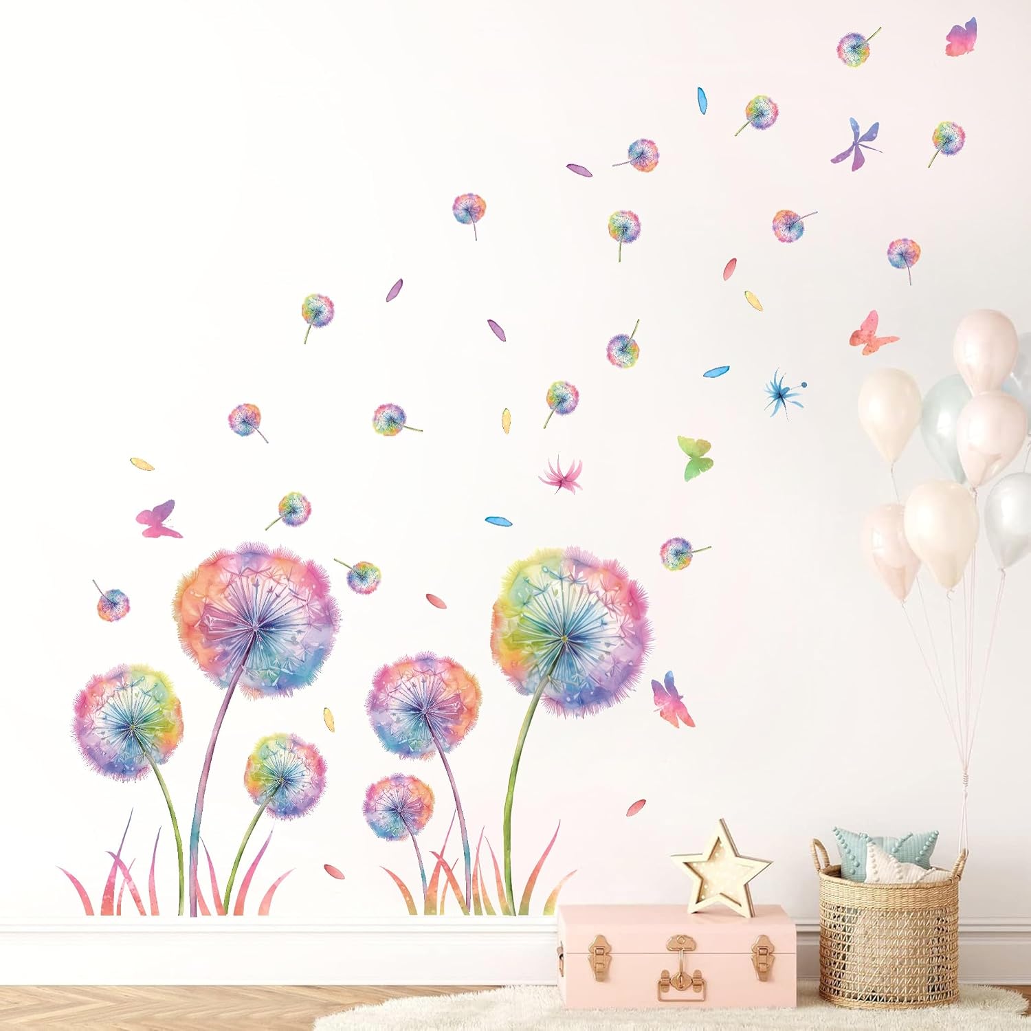 Detalle de KAIRNE Wandtattoo „Pusteblume“ – bunte Blumen- und Schmetterlings-Wandsticker für Kinderzimmer & mehr
