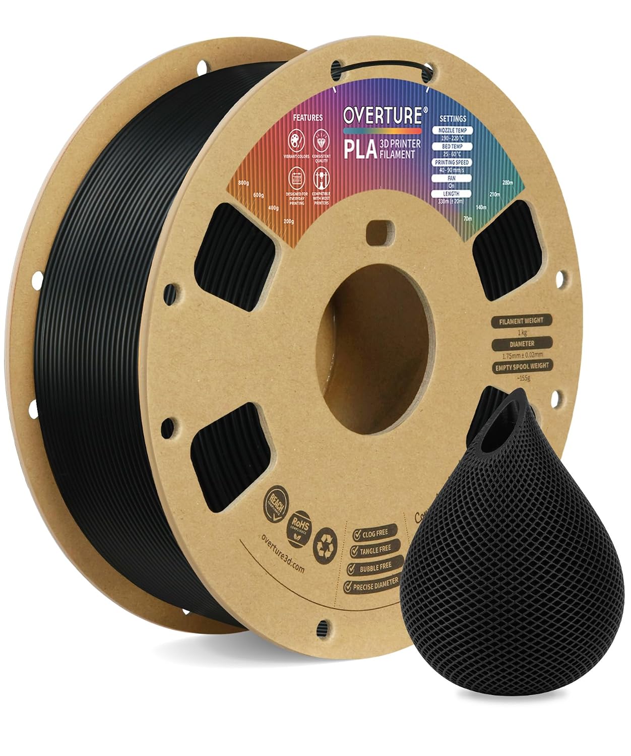 Detalle de Overture PLA Filament 1.75mm 1kg Black