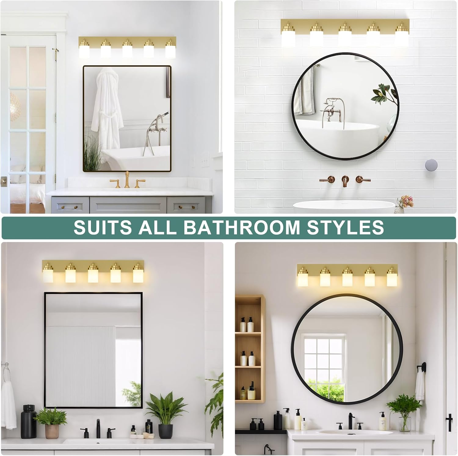 Thumbnail 6 de IZORRO HL101-5T-GD-WT 5-Light Bathroom Vanity Light, Brushed Gold