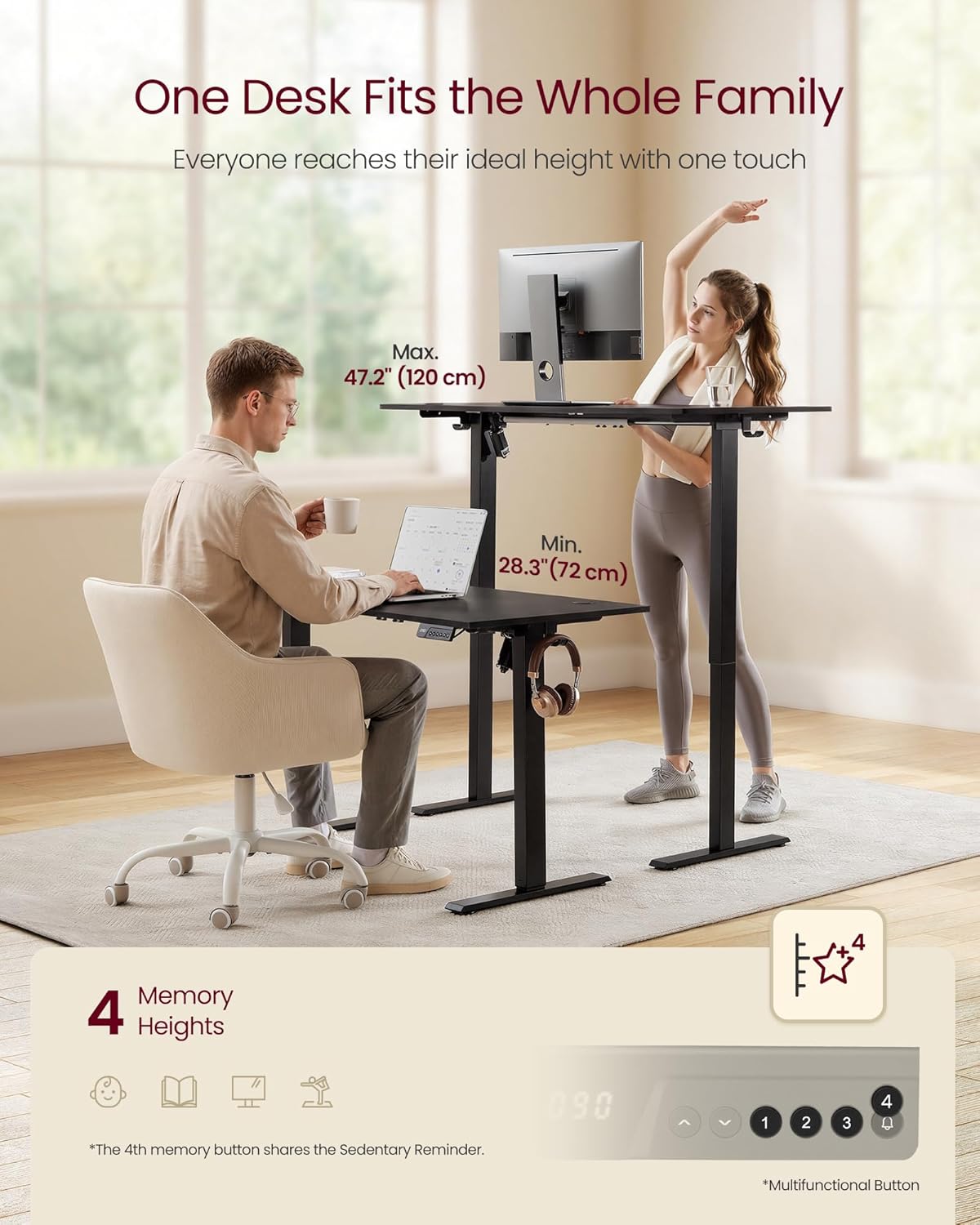 Thumbnail 3 de VASAGLE Electric Standing Desk LSD312BZ01: 120 x 60 cm, Height Adjustable with 4 Memory Heights