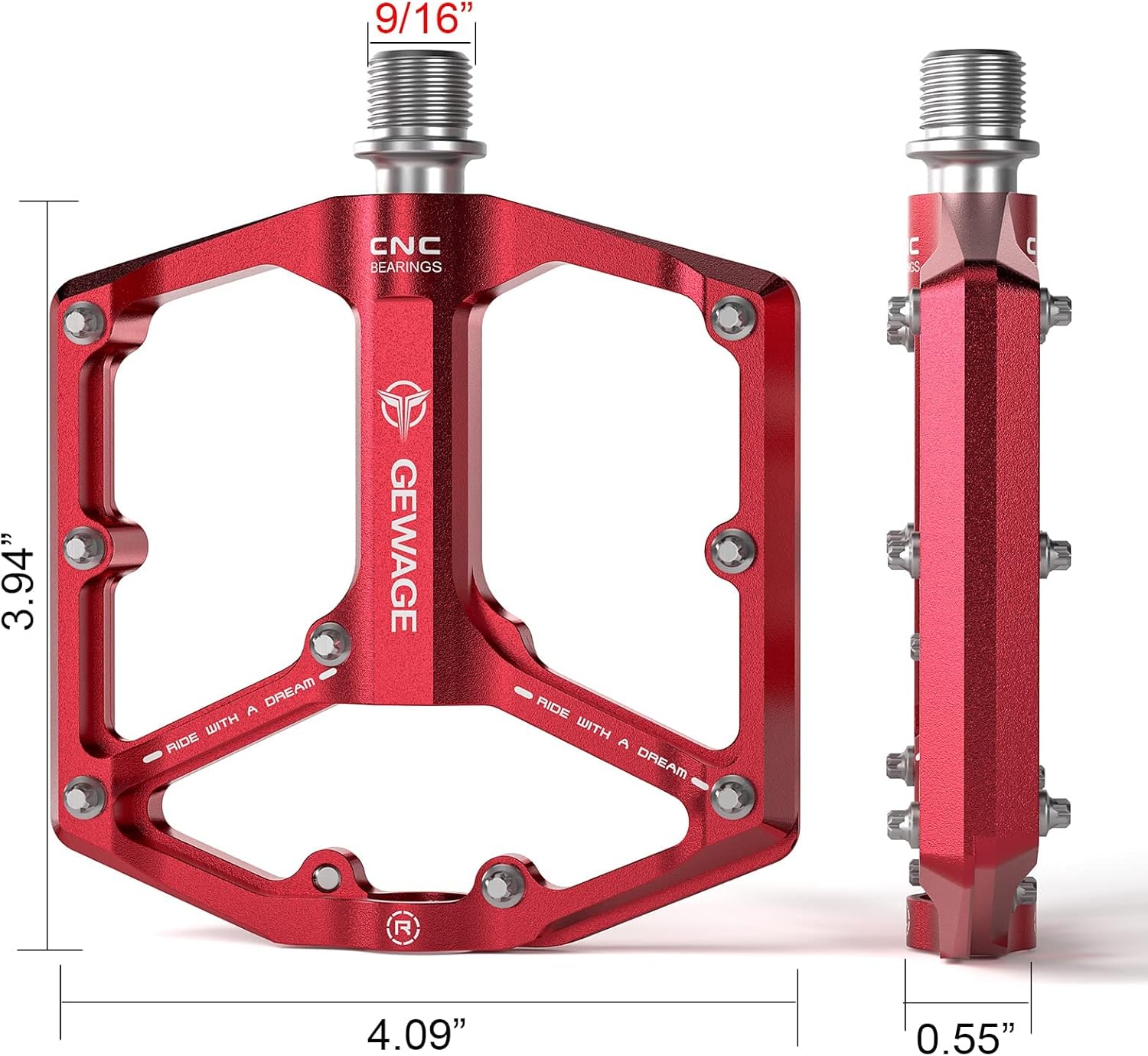 Thumbnail 5 de GEWAGE Road/Mountain Bike Pedals – 3 Bearings, CNC Machined 9/16" Flat Pedals with Removable Anti-Skid Nails