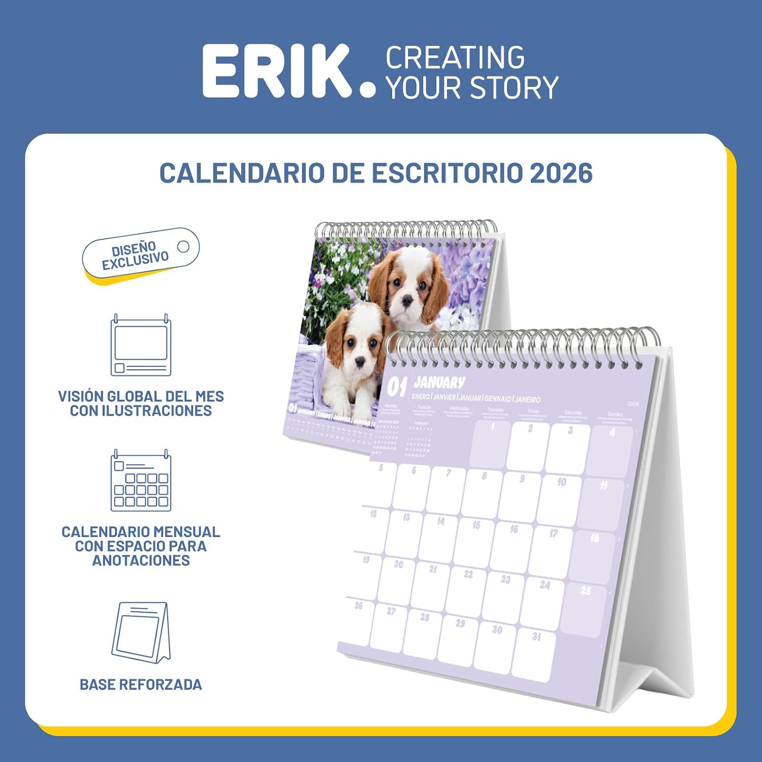 Thumbnail 2 de Grupo Erik Calendario sobremesa 2026 Perros 19,5×16,5 cm 🗓