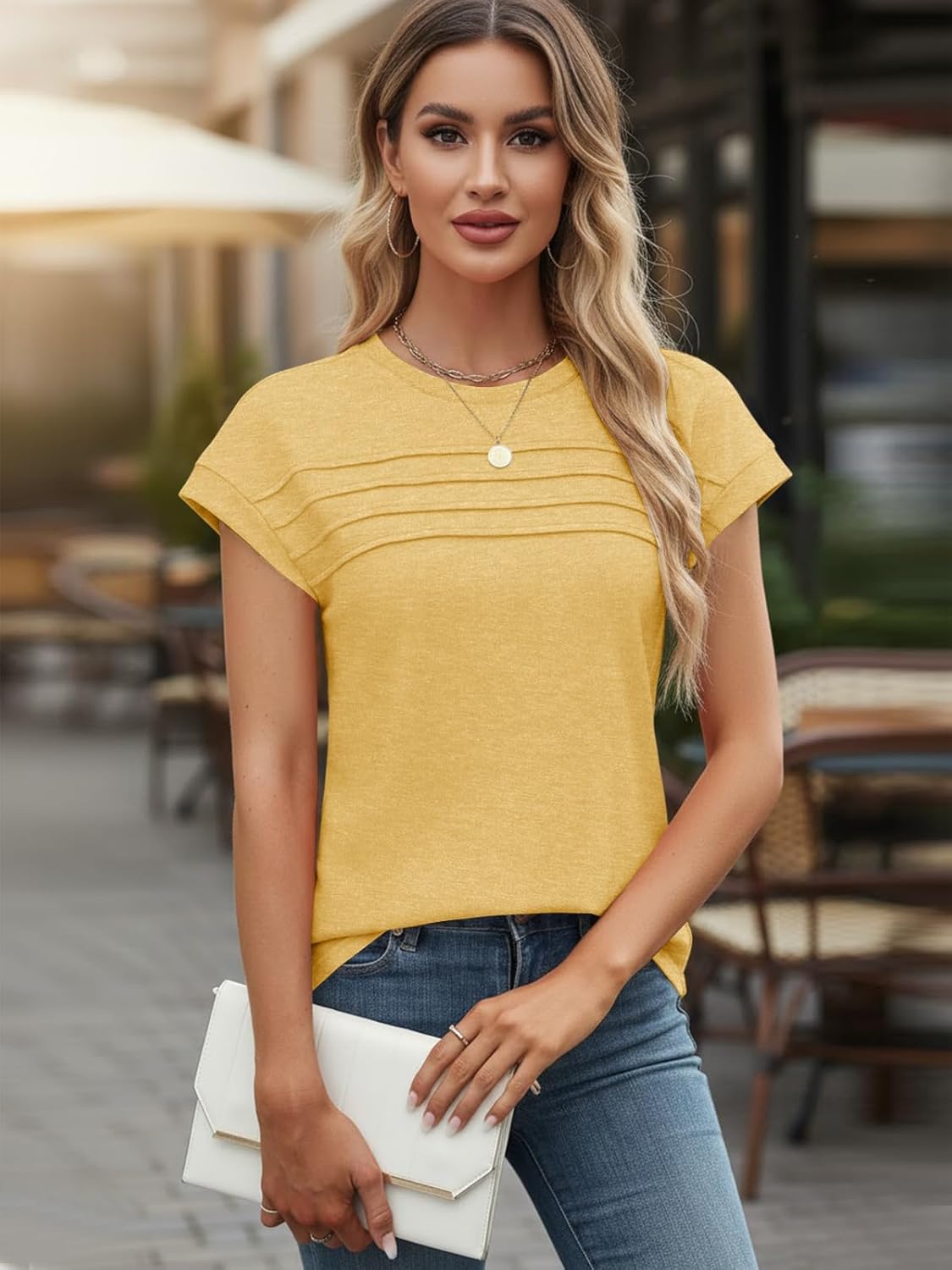 Detalle de Cuptacc Damen T-Shirt Sommer Rundhals Kurzarm – Basic Top, bequem & stylish